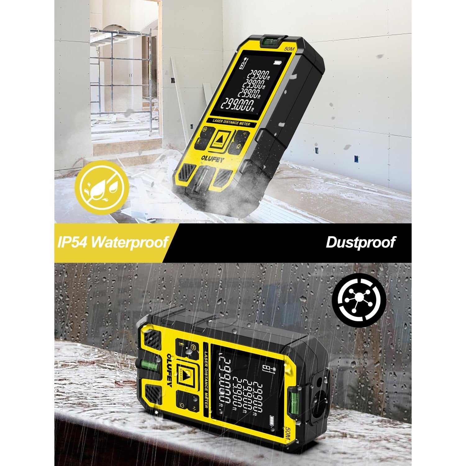 OLUFEY Laser Measure,Laser Distance Meter Device IP54 Portable Digital Measure Tool Range Finder with Bubble Levels and LCD Backlit - Medaid International