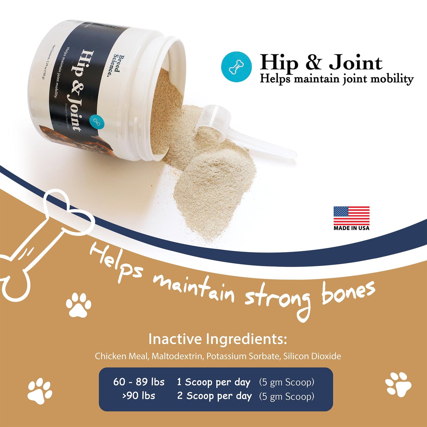 Hip and Joint Food Supplement for Dogs, Large Breeds- Glucosamine and Chondroitin Powder with Green Lipped Mussel - Pain, Inflammation Relief with Vitamins - Senior Health Supplies for Arthritis