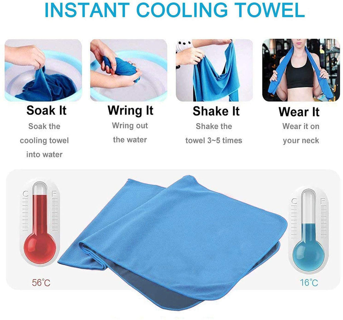 KASTWAVE Cooling Towel 3 Pcs (35"x12") Microfiber Towel for Instant Cooling Relief, Cool Cold Towel for Yoga Golf Travel Gym Sports Camping Football and Outdoor Sports