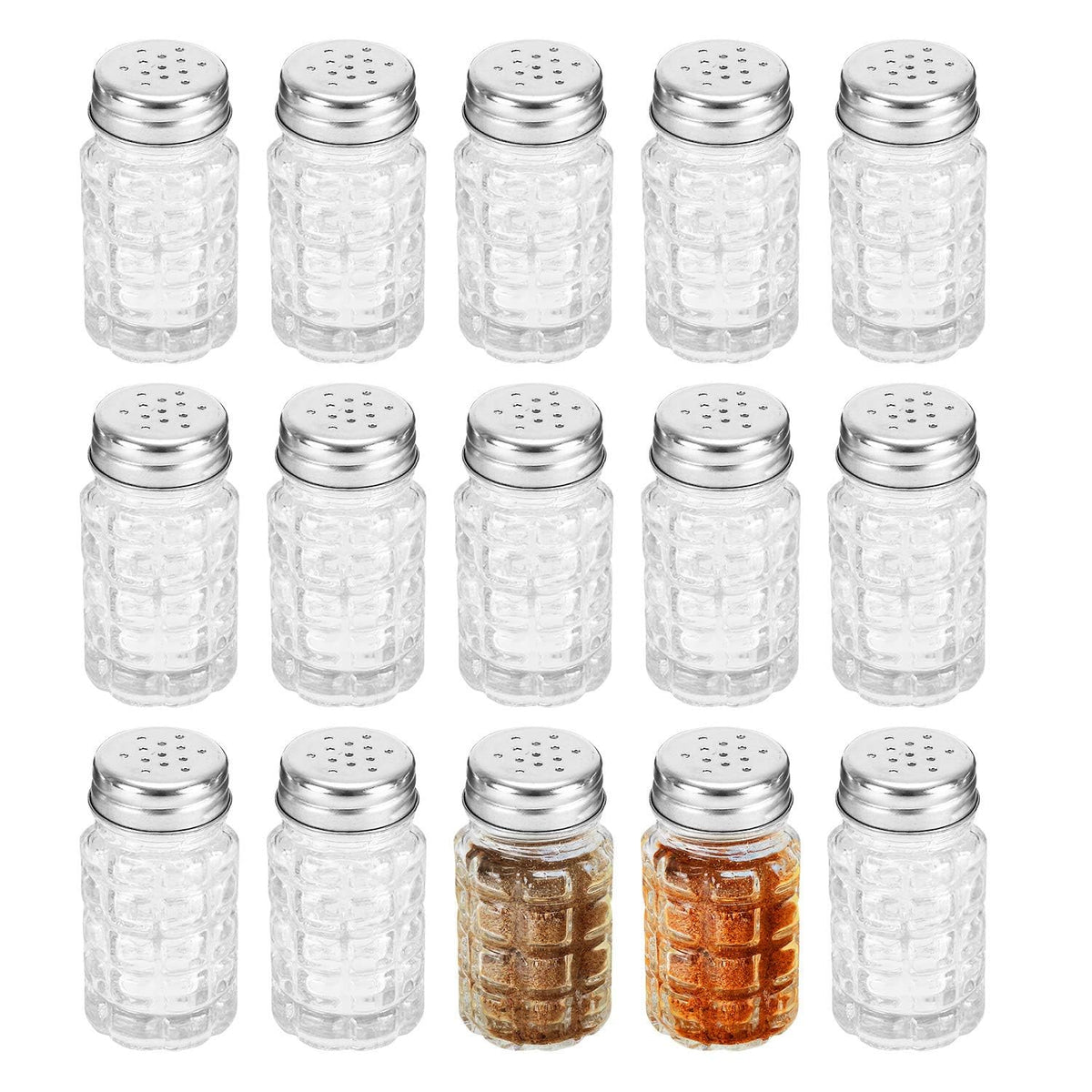 TERRIFI Retro Style Salt and Pepper Shakers, 2 oz Clear Glass Salt Shaker, with Stainless Steel Lids for Kitchen Counter Table Restaurant Hold Various Condiments(16 Pcs)