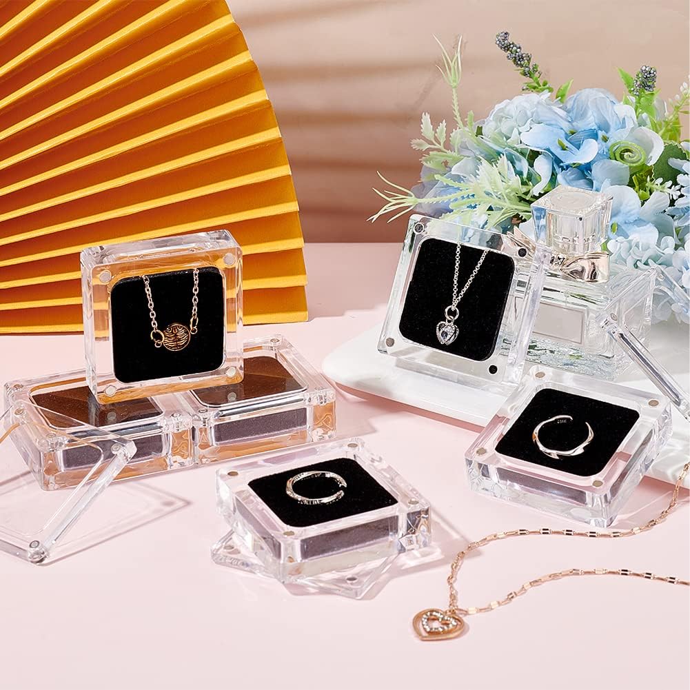 TERRIFI 6 Pcs Acrylic Ring Box with Black Velvet, Clear Jewelry Storage Magnet Case, Suitable for Wedding Day, Proposal, Jewelry, Anniversary (2.3x2.3inch)