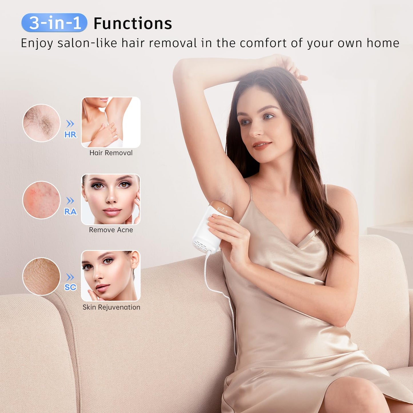 Laser Hair Removal Ubroo IPL Hair Removal Device with 5℃ Ice Cooling, 3 In 1 Painless Hair Removal For Women Men Permanent Face Body Beauty Care (Gold) - Medaid International