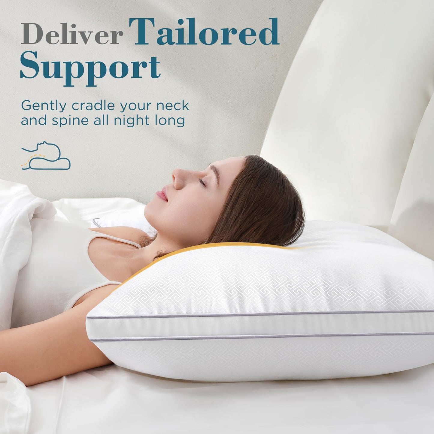 viewstar Pillows Queen Size Set of 2, Hotel Quality, Down Alternative Gusseted Bed Pillows for Side, Back, or Stomach Sleepers, White - Medaid International