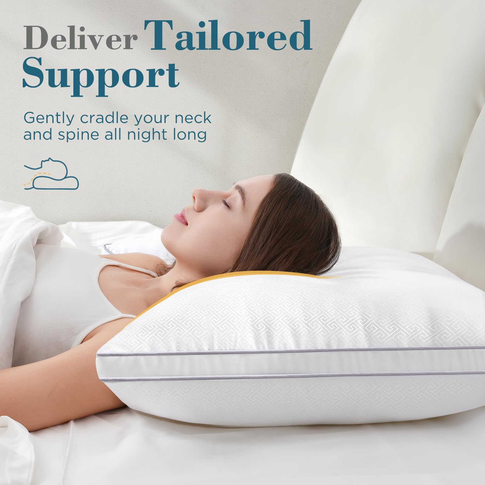 viewstar Pillows Queen Size Set of 2, Hotel Quality, Down Alternative Gusseted Bed Pillows for Side, Back, or Stomach Sleepers, White - Medaid International