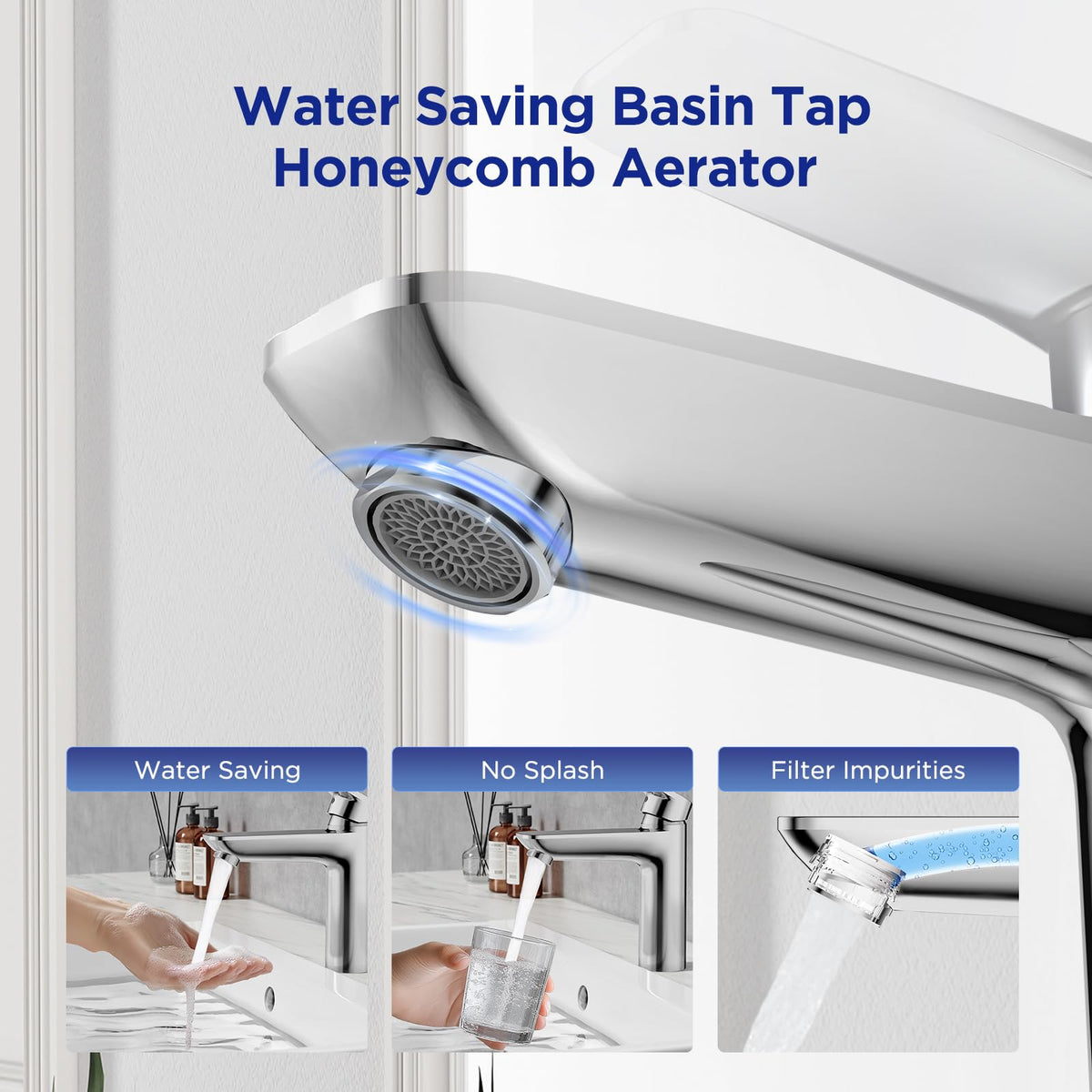 JOMOO Bathroom Mixer, Water-Saving Basin Tap Mixer, Single-Lever Cold & Hot Water Bathroom Faucet Lavatory Vanity Faucet Modern, Chrome