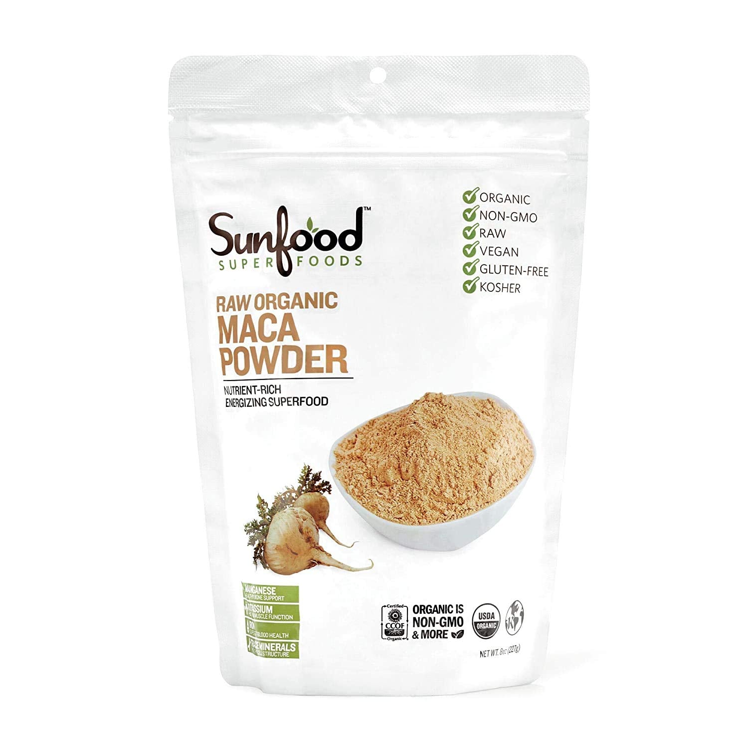 Sunfood Superfoods Organic Maca Powder Supplement for Men & Women - Maca Root Powder Organic with Adaptogens, Peruvian, Raw, Vegan - 8 Oz Bag - Medaid International