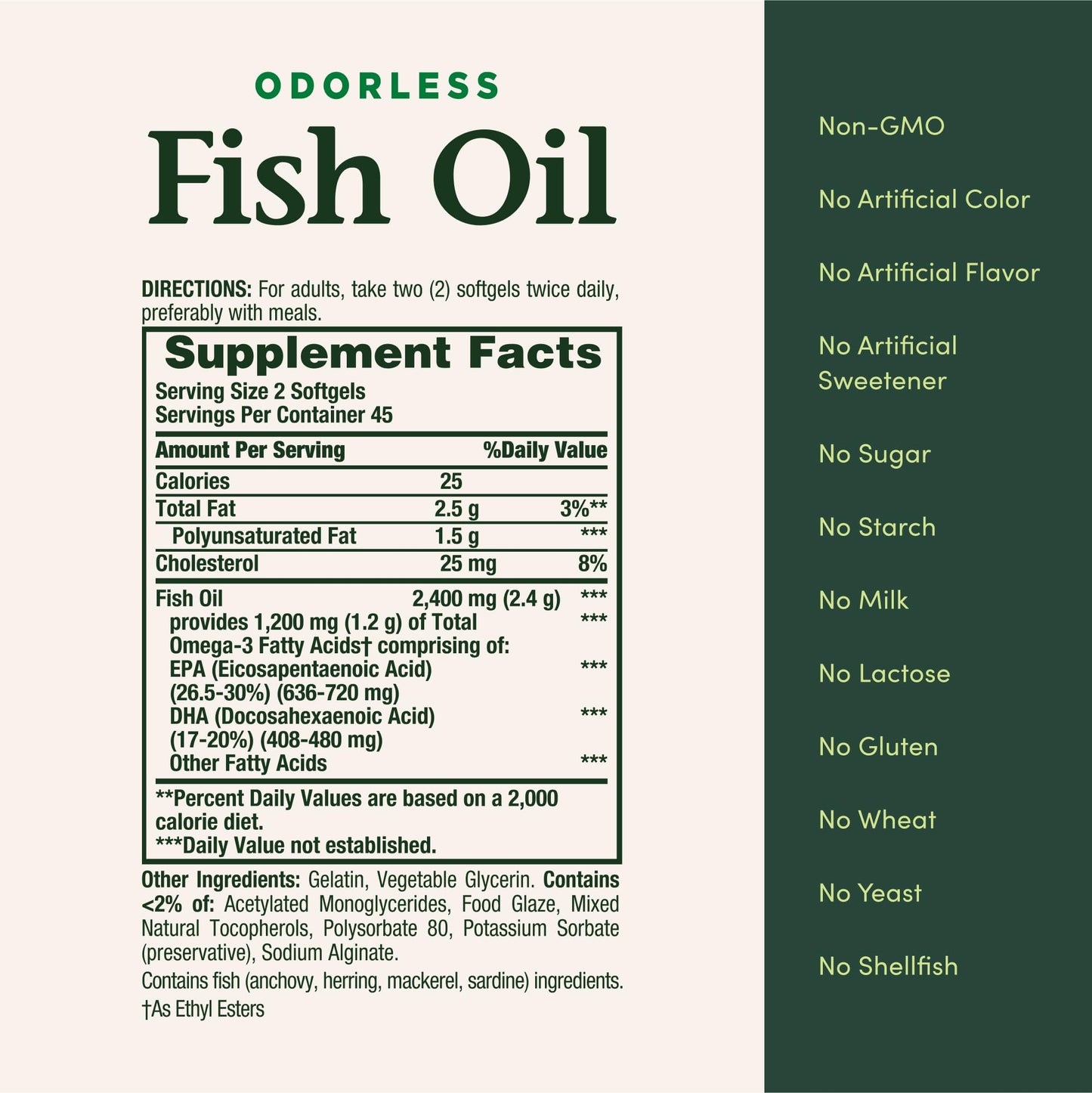 Nature's Bounty Odorless Fish Oil, 1200mg Omega-3 per Serving Including EPA & DHA, Supports Heart Health, Purified to Eliminate Mercury, Coated Softgels, Gluten Free, No Shellfish, 90 Ct - Medaid International