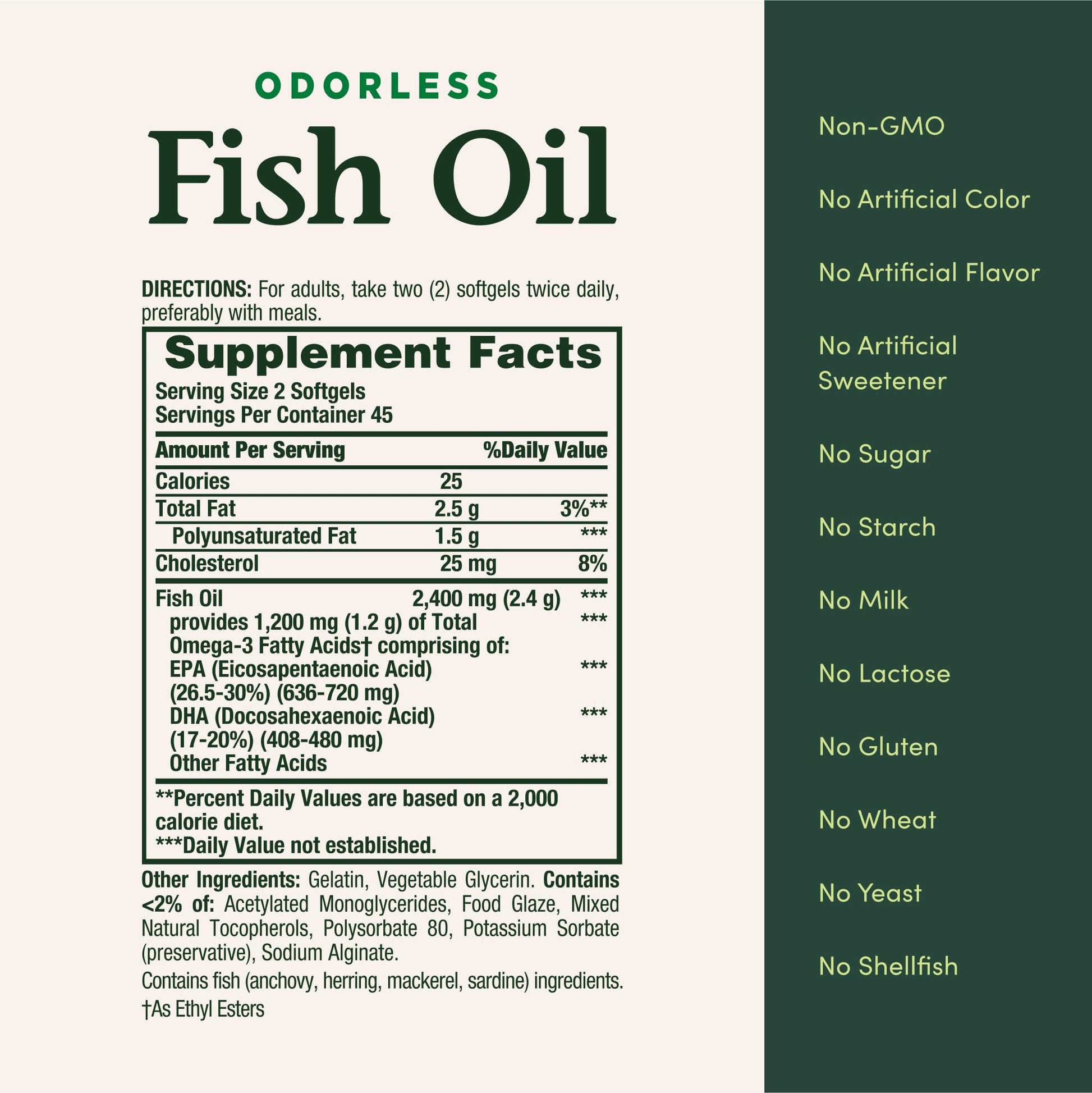 Nature's Bounty Odorless Fish Oil, 1200mg Omega-3 per Serving Including EPA & DHA, Supports Heart Health, Purified to Eliminate Mercury, Coated Softgels, Gluten Free, No Shellfish, 90 Ct - Medaid International