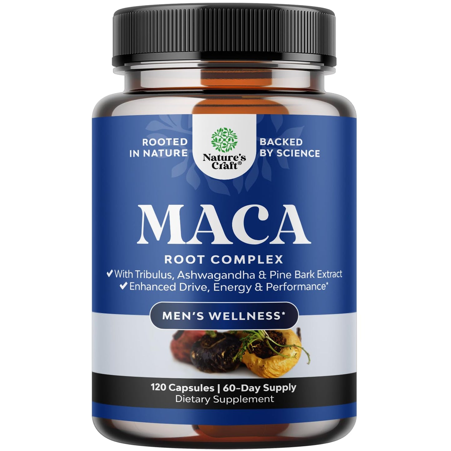 Potent Black Maca Root Capsules for Men - Herbal Wellness Supplement with Siberian Ginseng Ashwagandha and Black Maca Root - Men’s Wellness Supplement to Support General Health (60 Servings) - Medaid International