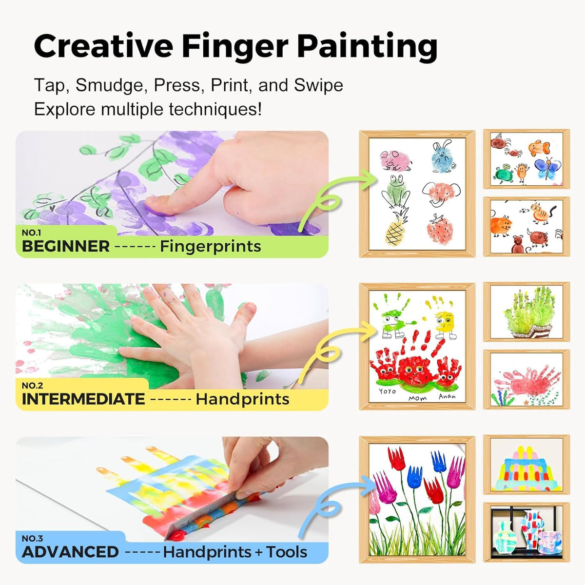 KASTWAVE Washable Finger Paints for Toddlers, 12 Colors Non-Toxic Baby Paint, Safe Art Supplies Hand & Foot Painting, Preschool Learning Gifts Kids Age 2+ (2.1 fl oz)
