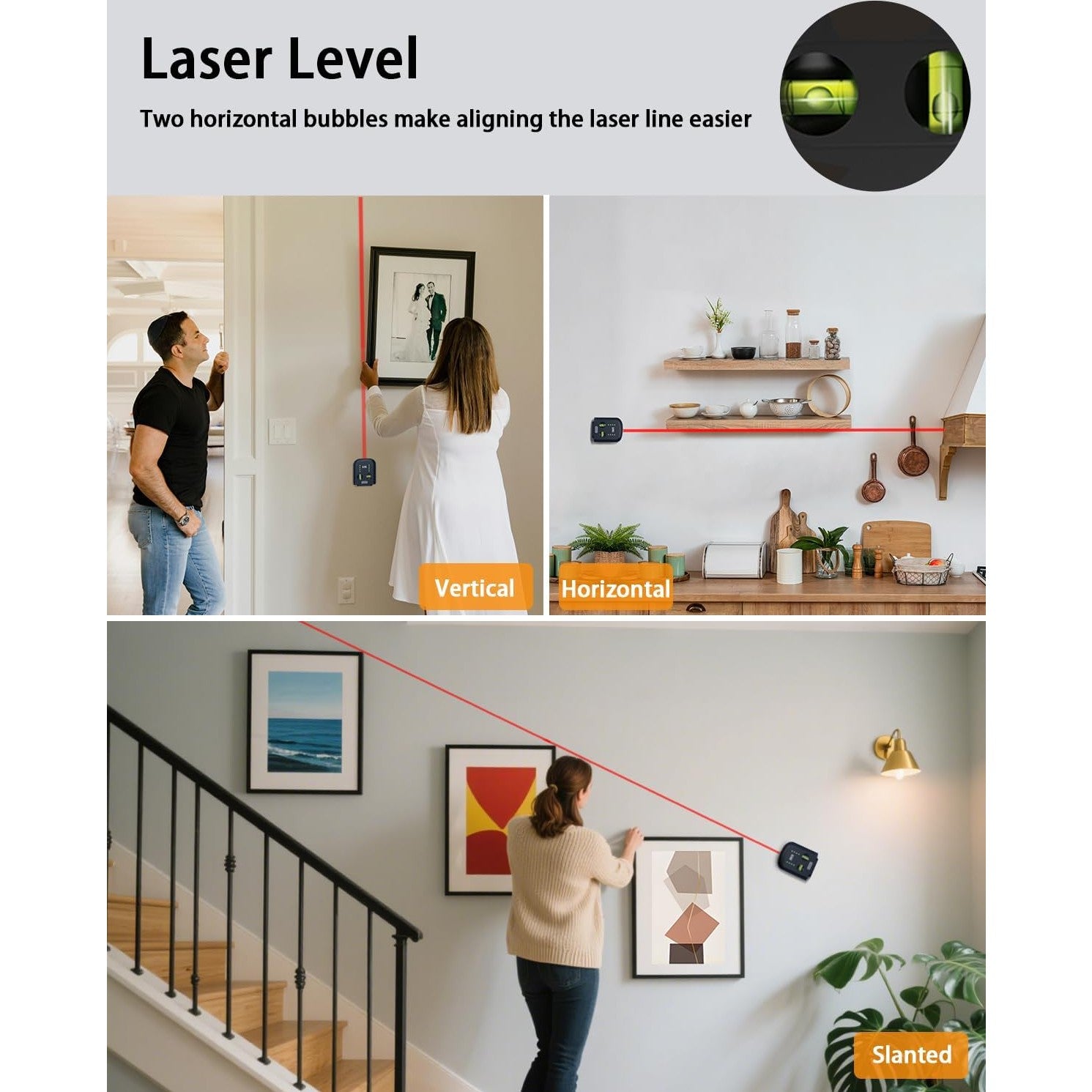 Tyrry 4-in-1 Laser Level Tool with Line Laser, Drill Dust Collector, Wall Bracket, Electronic Vacuum Suction Cup, 1800 mAh Battery, Leveler Tool Perfect for Picture Hanging, Painting, Home Renovations - Medaid International