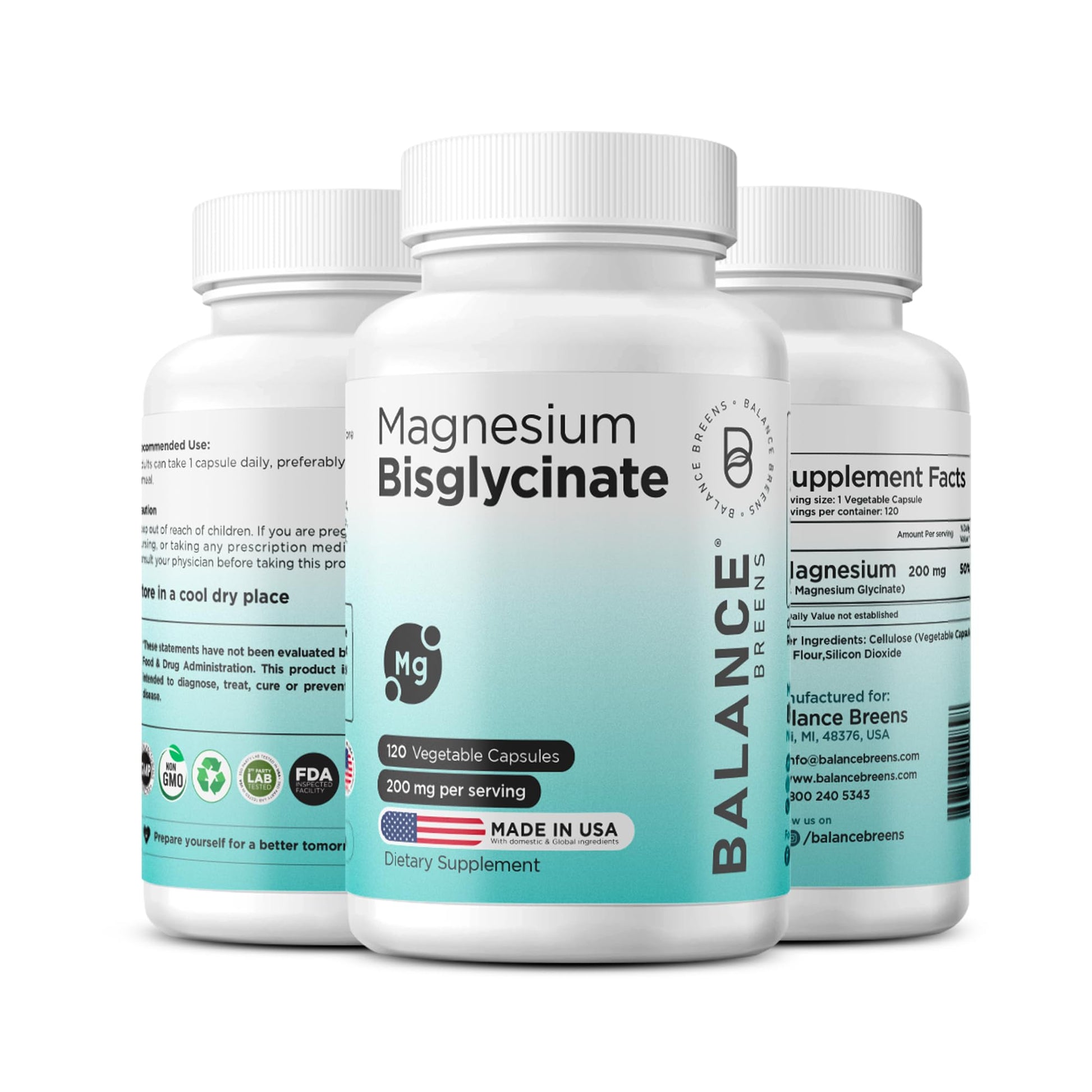 Magnesium Bisglycinate 200mg - High Absorption Chelated Magnesium Supplement - Gentle on Stomach, Non-GMO, Gluten-Free, Supports Sleep, Muscle Cramps & Positive Mood - 120 Vegan Capsules - Medaid International