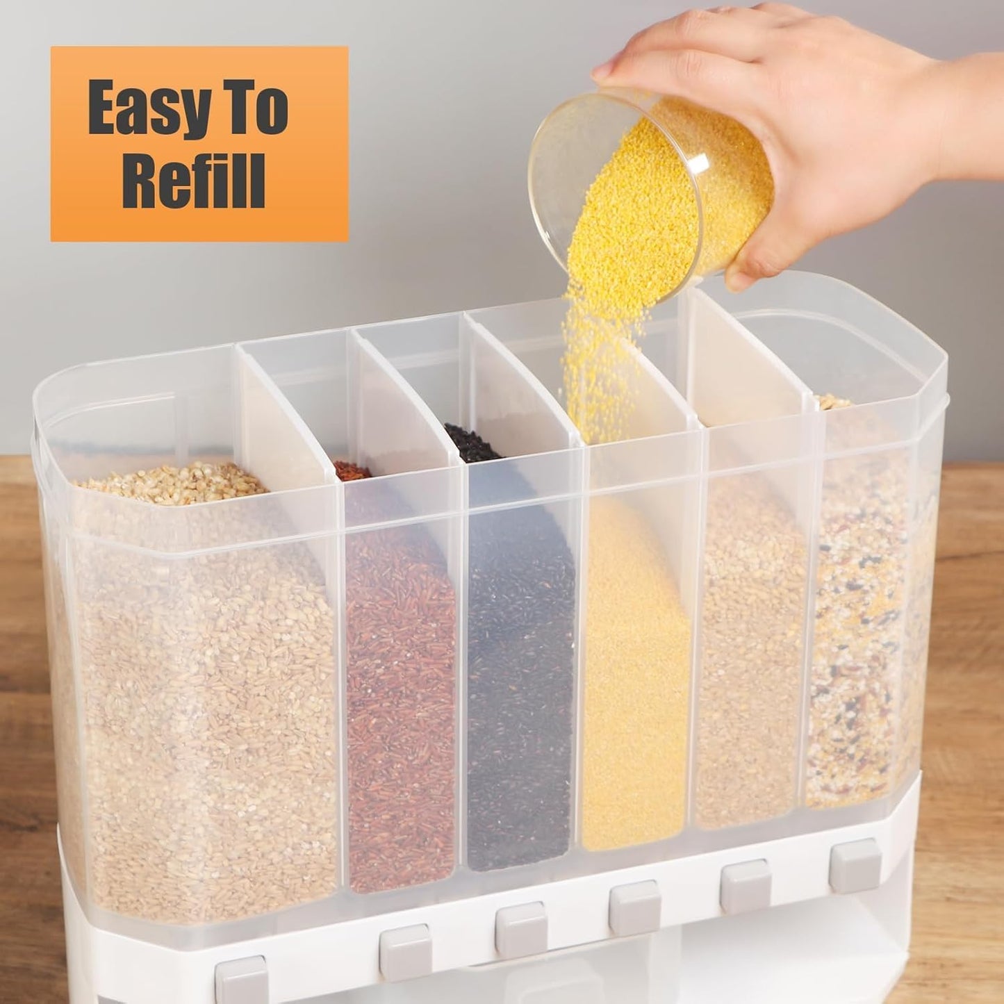 6-Grid Wall-Mounted Dry Food Dispenser – Airtight Kitchen Organizer