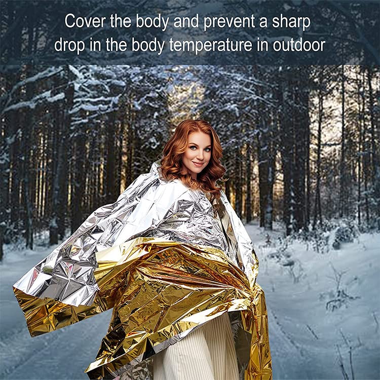 GALAXYLENSE Emergency Mylar Thermal Blanket for Survival First Aid Kits Army Outdoors Hiking Camping Bug Out Trauma Desert All Weather Condition Protection (4 Packs Gold)