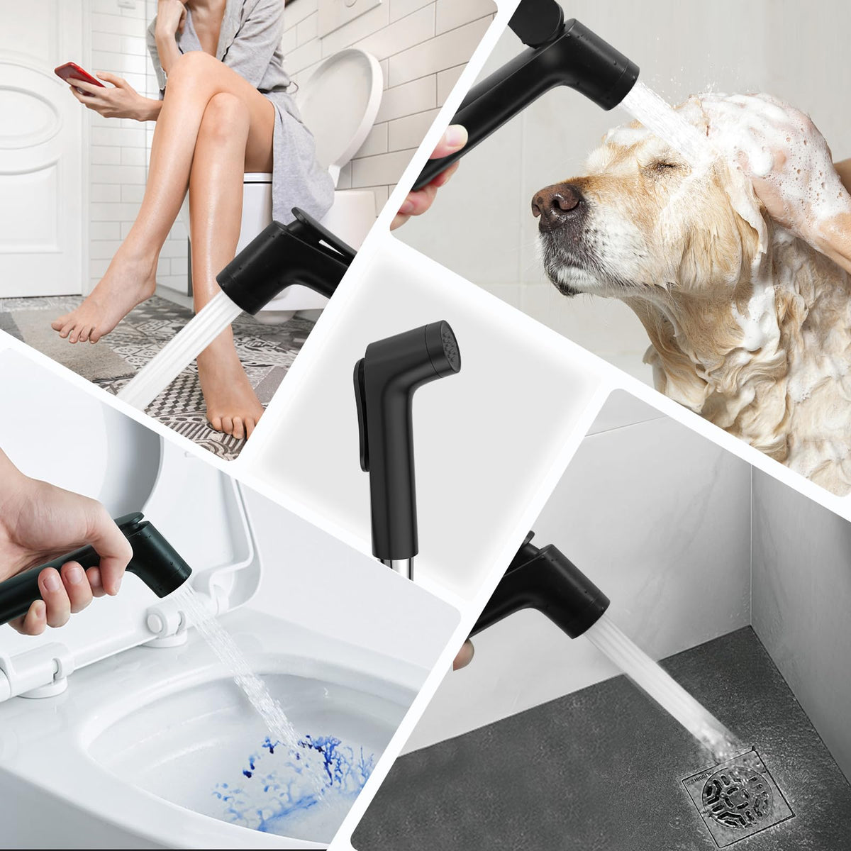 JOMOO Matte Black Handheld Bidet Sprayer Set, High-Pressure Shattaf Set with 1.2m Bidet Hose, Fingerprint-Resistant, Press & Keep Handspray for Toilet & Personal Hygiene, Cloth Diaper