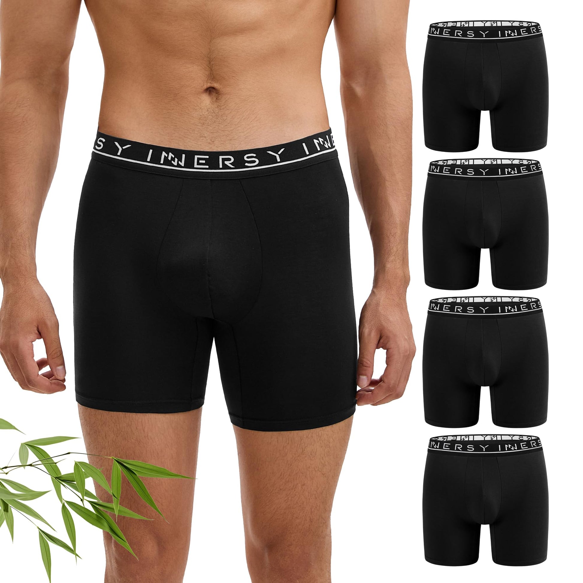 INNERSY Men's Bamboo Viscose Boxer Briefs Breathable Moisture Wicking Underwear 4-Pack(Large,Solid Black) - Medaid International