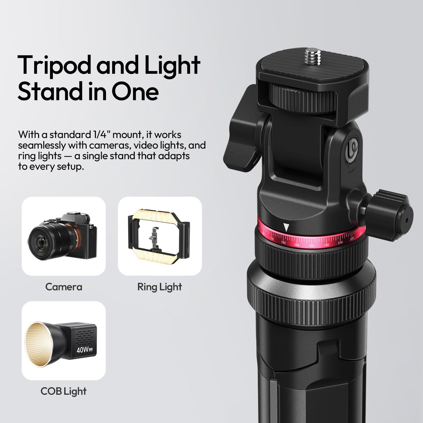 ULANZI MT-80 Aluminum Tripod Stand, 7FT Extendable Camera Phone Tripod for Travel, Auto Pop-Up, 1/4" Screw, 360 Ball Head Portable Photo Video Light Stand for DSLR Camera, Ring Light, Video Rig - Medaid International
