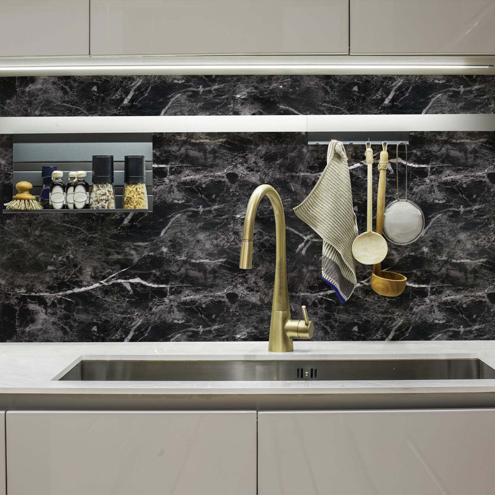 Abyssaly Black Marble Contact Paper Granite Peel and Stick Wallpaper for Countertop Self-Adhesive Waterproof Thicken Wallpaper Kitchen Bathroom and Furniture 11.8" X 78.7" - Medaid International