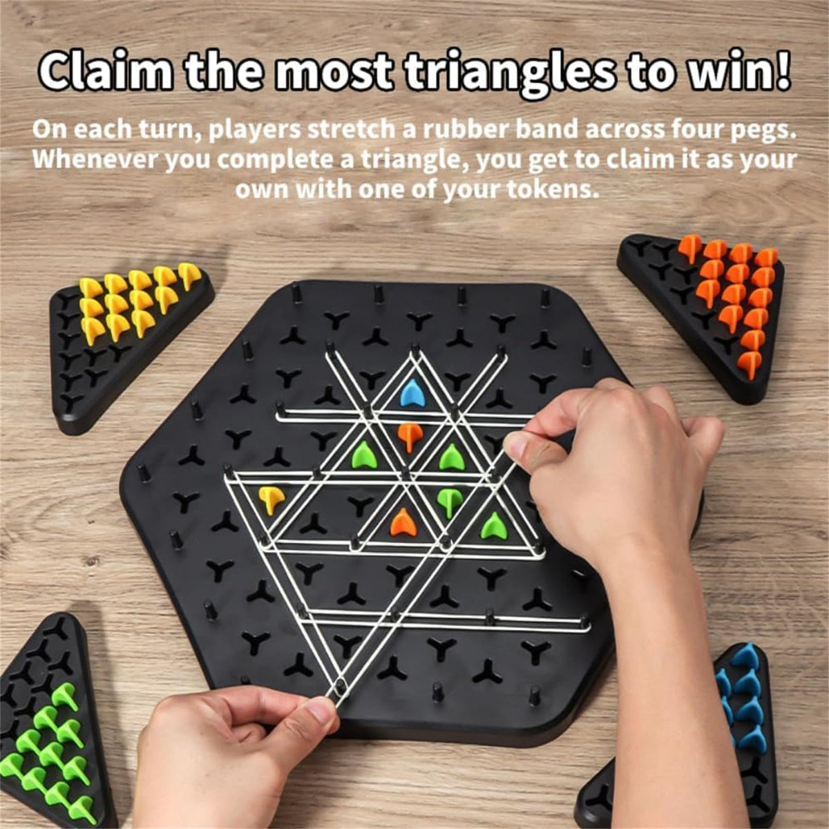 KASTWAVE Chain Triangle Chess Game, Triggle Board Game, Triggle Rubber Band Game, Triangle Chain Chess Game Set, Family Interactive Board Game, for Toddlers, Kids, Adults, Family, Party