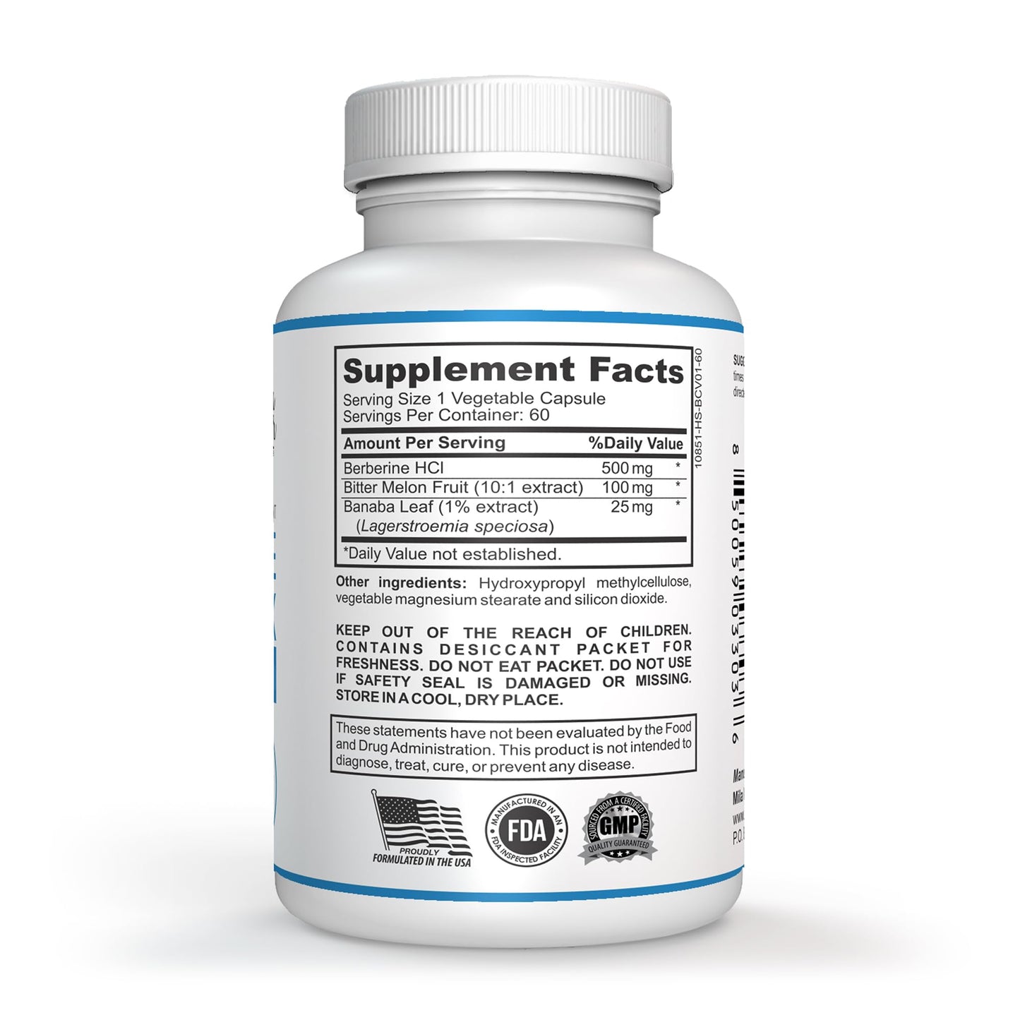 Mila Miamor Berberine Complex HCL 500mg - Special Berberine Supplement with Melon Fruit & Banaba Leaf - Non-GMO, Made in USA - Heart, Cognitive & Gastrointestinal Health - 60 Capsules - Medaid International