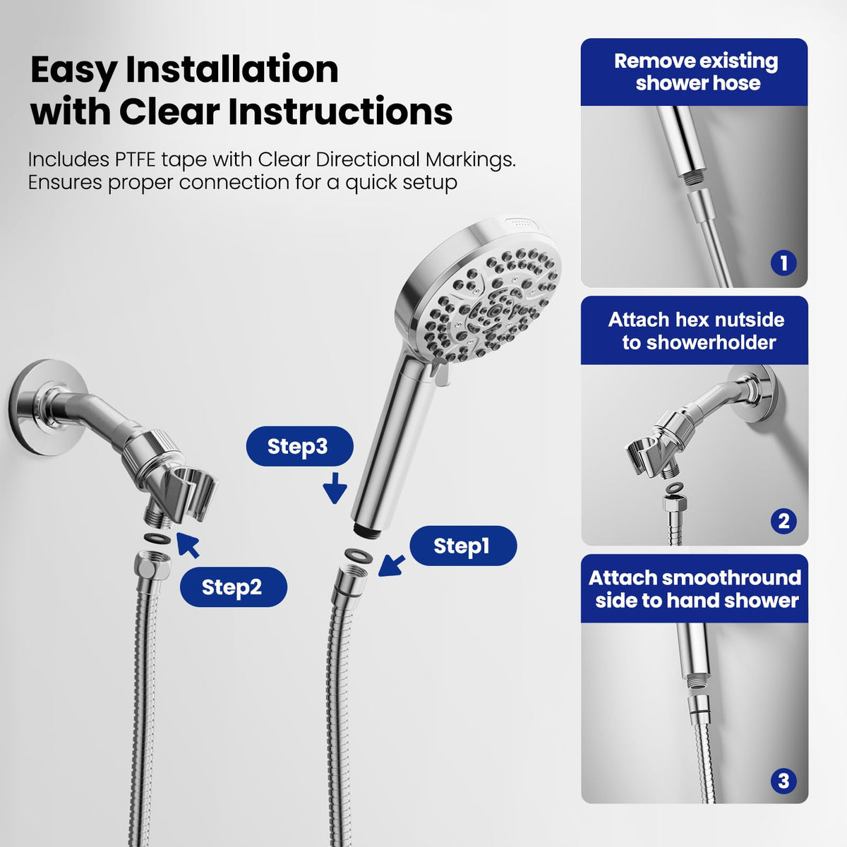 JOMOO Shower Hose, 98 Inch Extra Long Flexible Stainless Steel Handheld Shower Hose Extension with Brass Insert and Nut, EPDM Inner Tube, Anti-Kink Chrome Shower Head Hose Replacement