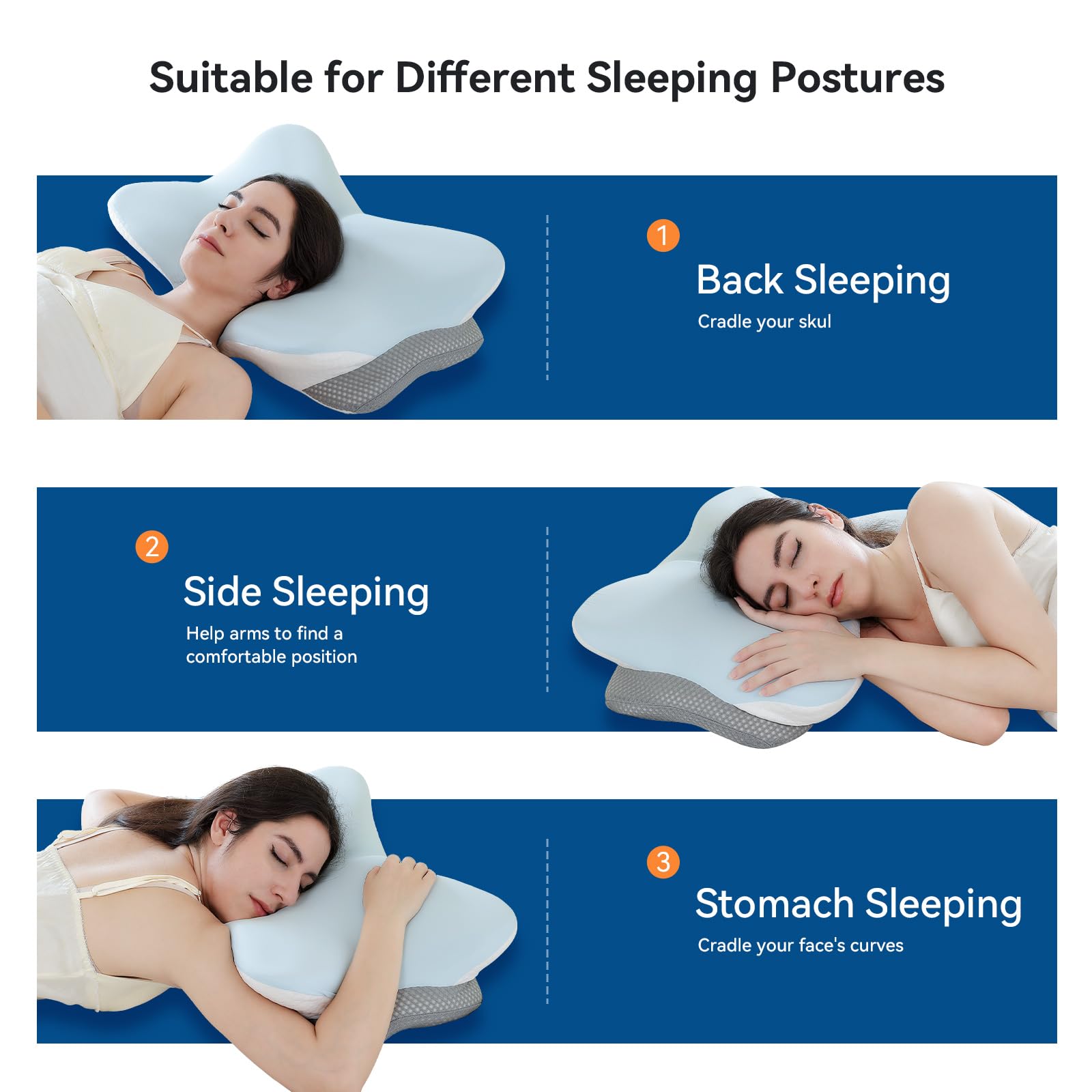 Zmarthumb Cervical Neck Pillow for Pain Relief- Memory Foam Orthopedic Pillow, Ergonomic Contour Pillows for Side/Back/Stomach Sleepers, Adjustable Height with Breathable Pillowcase(Grey) - Medaid International