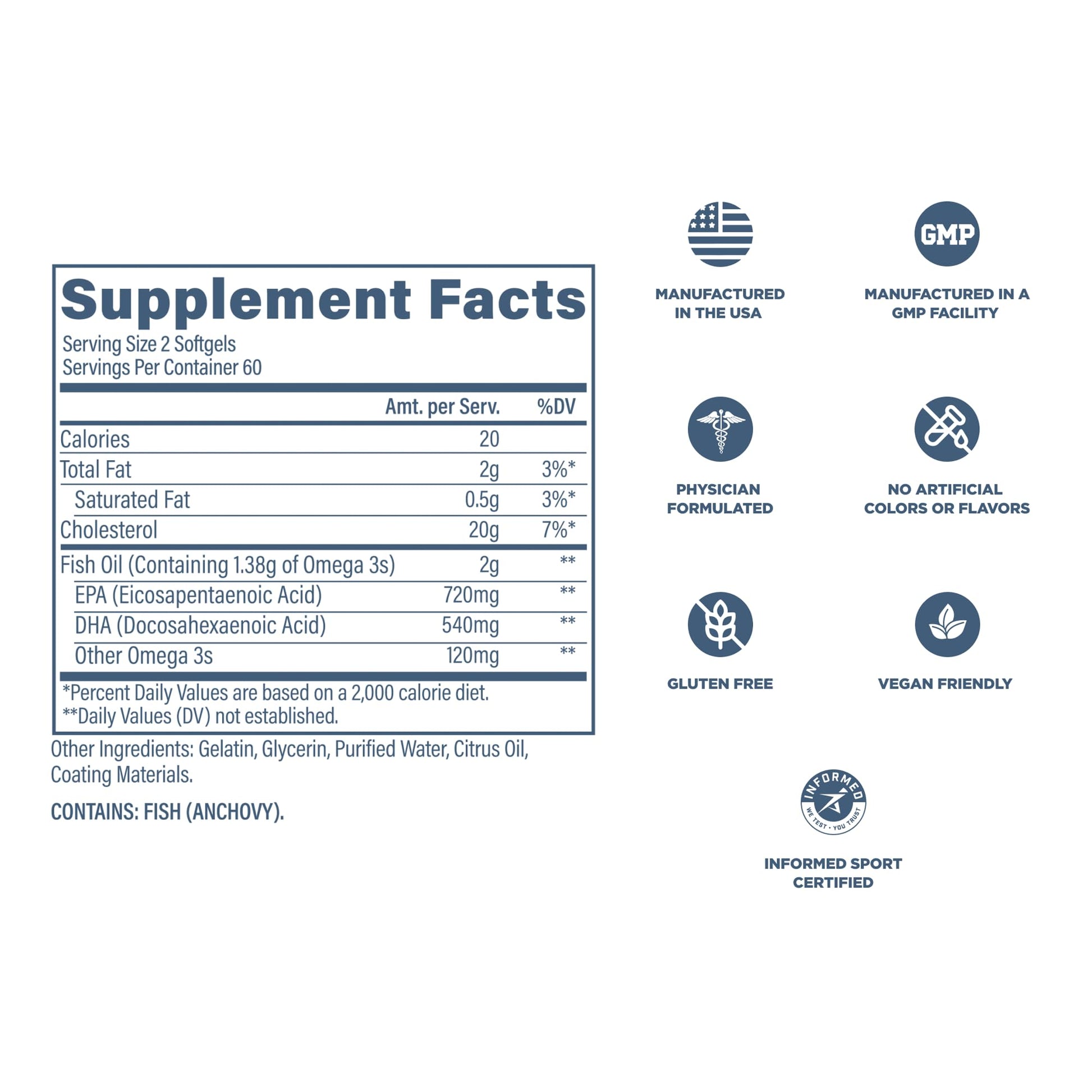 Revive MD Omega 3 Fish Oil Supplements for Men & Women – Softgels with EPA & DHA Fatty Acids for Healthy Skin & Joints, Heart & Brain Support – Vegan-Friendly, Gluten-Free (120 Softgels, 60 Servings) - Medaid International