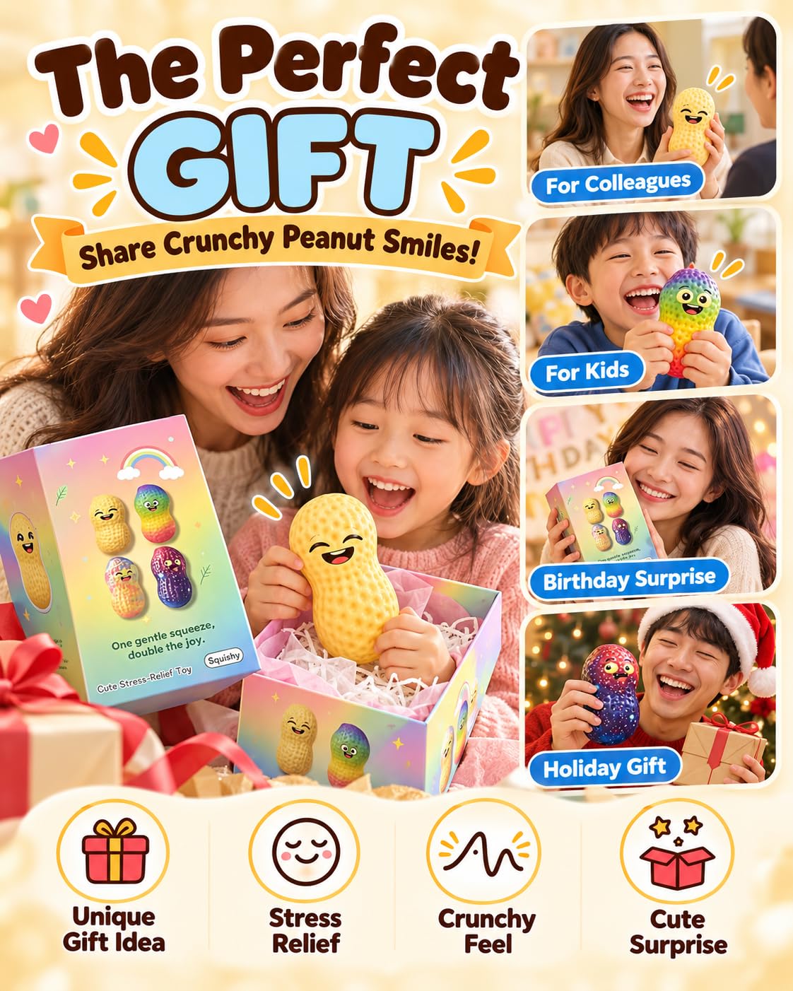 Peanut Stress-Relief Toys, Crunchy Peanut Squishy Sensory Fidget Toy