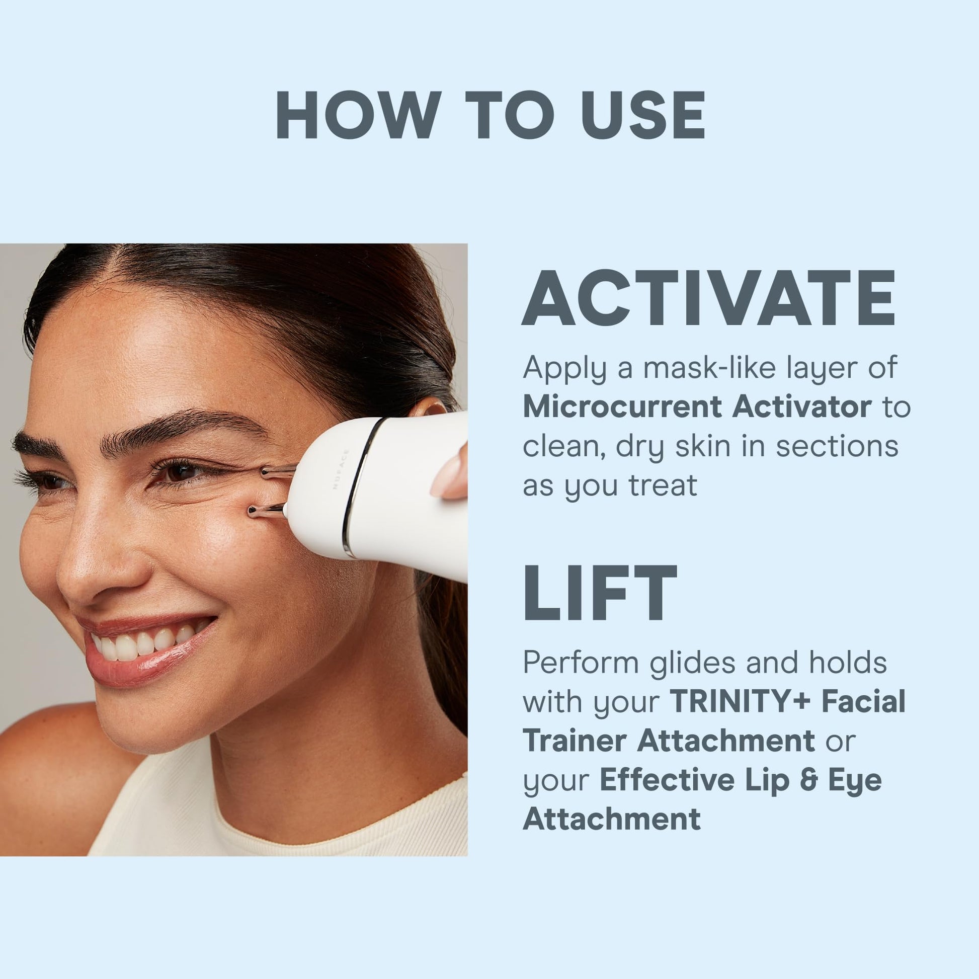 NuFACE Trinity+ Microcurrent Facial Device + Effective Lip & Eye Attachment - FDA Cleared Skin Tightening & Face Toning Device for Targeted Treatment + Microcurrent Gel Activator, Silk Crème & Brush - Medaid International