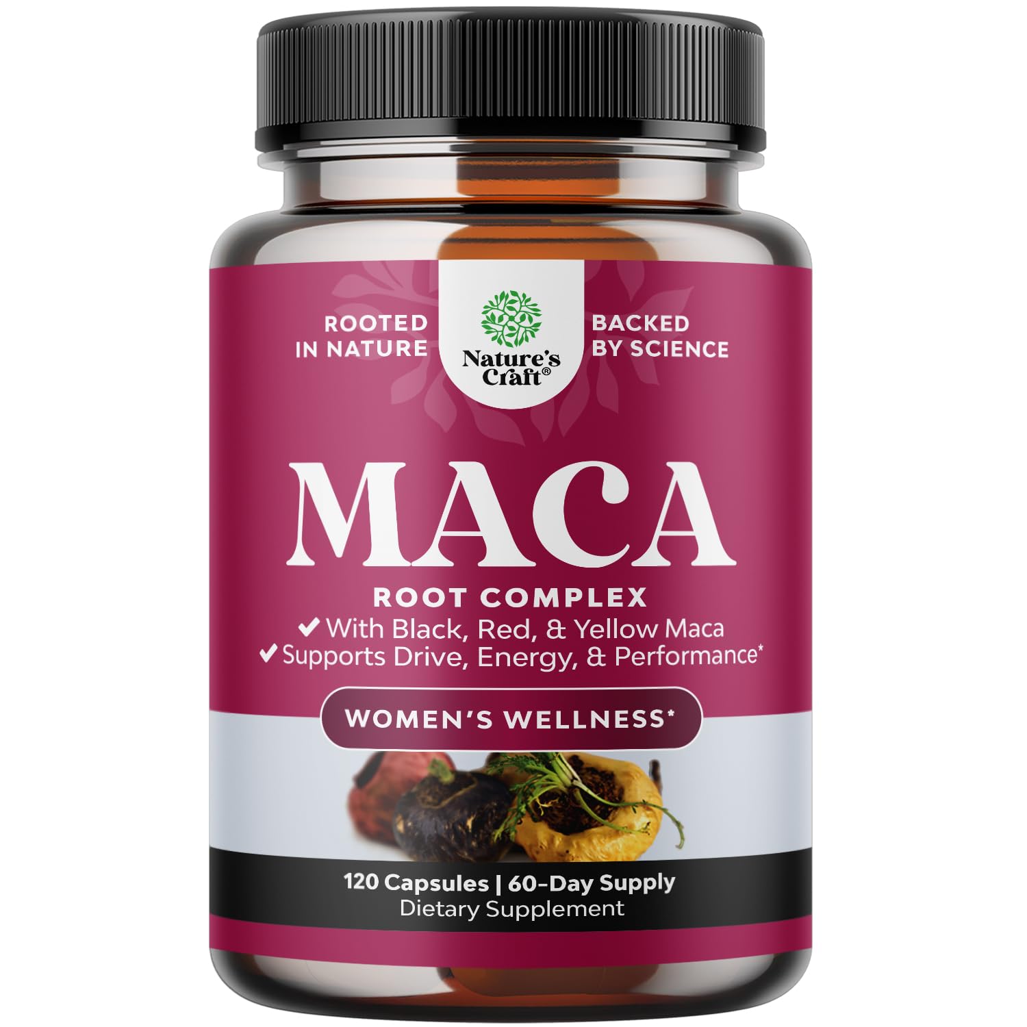 Organic Maca Root Capsules for Women - Potent Herbal Supplement with Female Enhancing Blend of Red Yellow & Black Maca Root - Non-GMO Certified Vegan and Gluten-Free with No Artificial Colors - 120ct - Medaid International