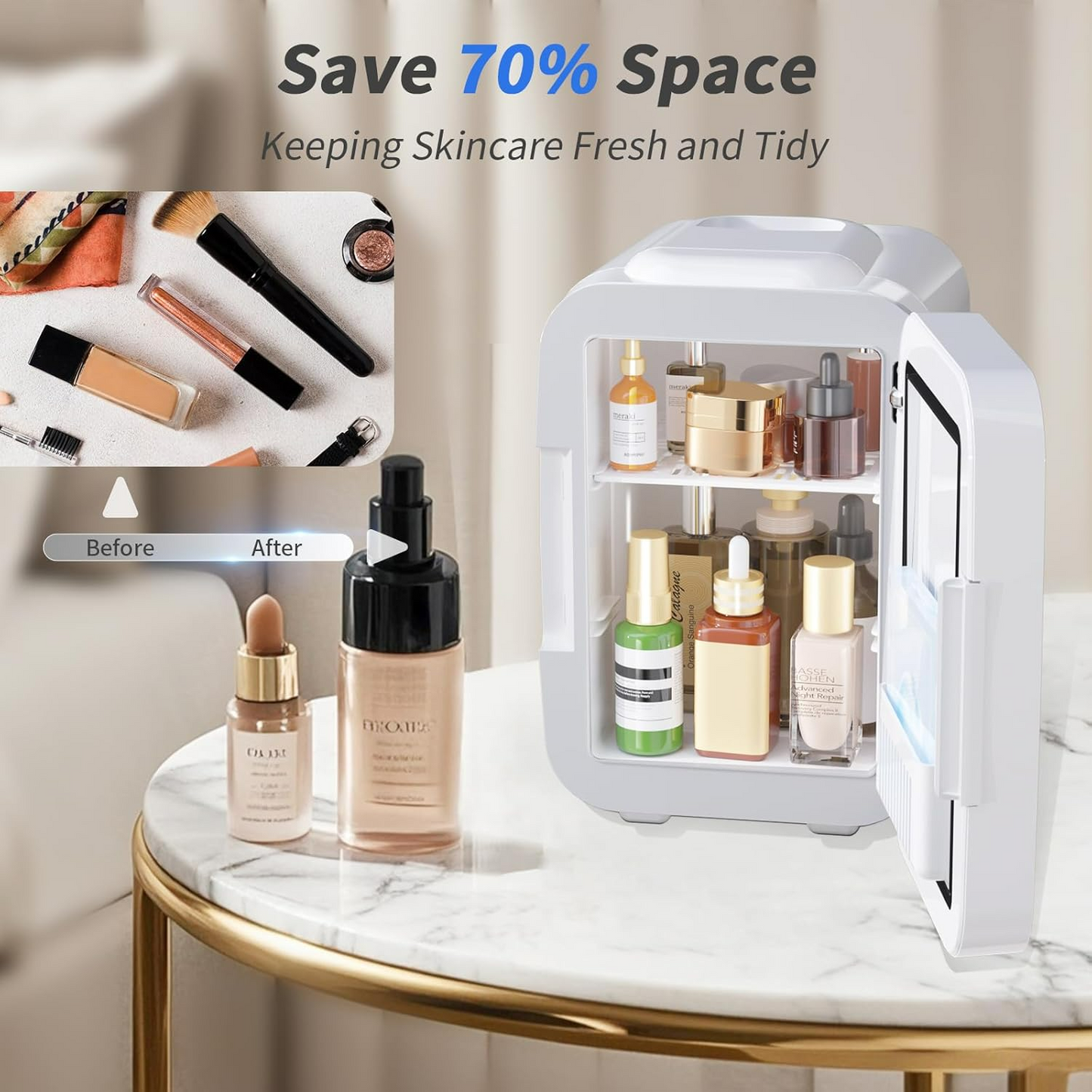 4L Mini Fridge with Dimmable LED Mirror – Portable Cooler & Warmer for Cosmetics, Food - Medaid International
