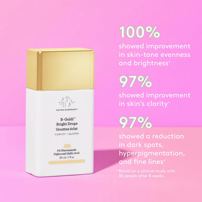Drunk Elephant B-Goldi Bright Drops - 1 Fl Oz - Illuminates Skin & Fades Hyperpigmentation With 5% Niacinamide & Diglucosyl Gallic Acid - Medaid International