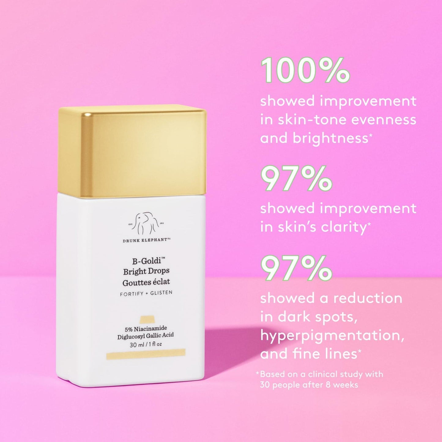 Drunk Elephant B-Goldi Bright Drops - 1 Fl Oz - Illuminates Skin & Fades Hyperpigmentation With 5% Niacinamide & Diglucosyl Gallic Acid - Medaid International