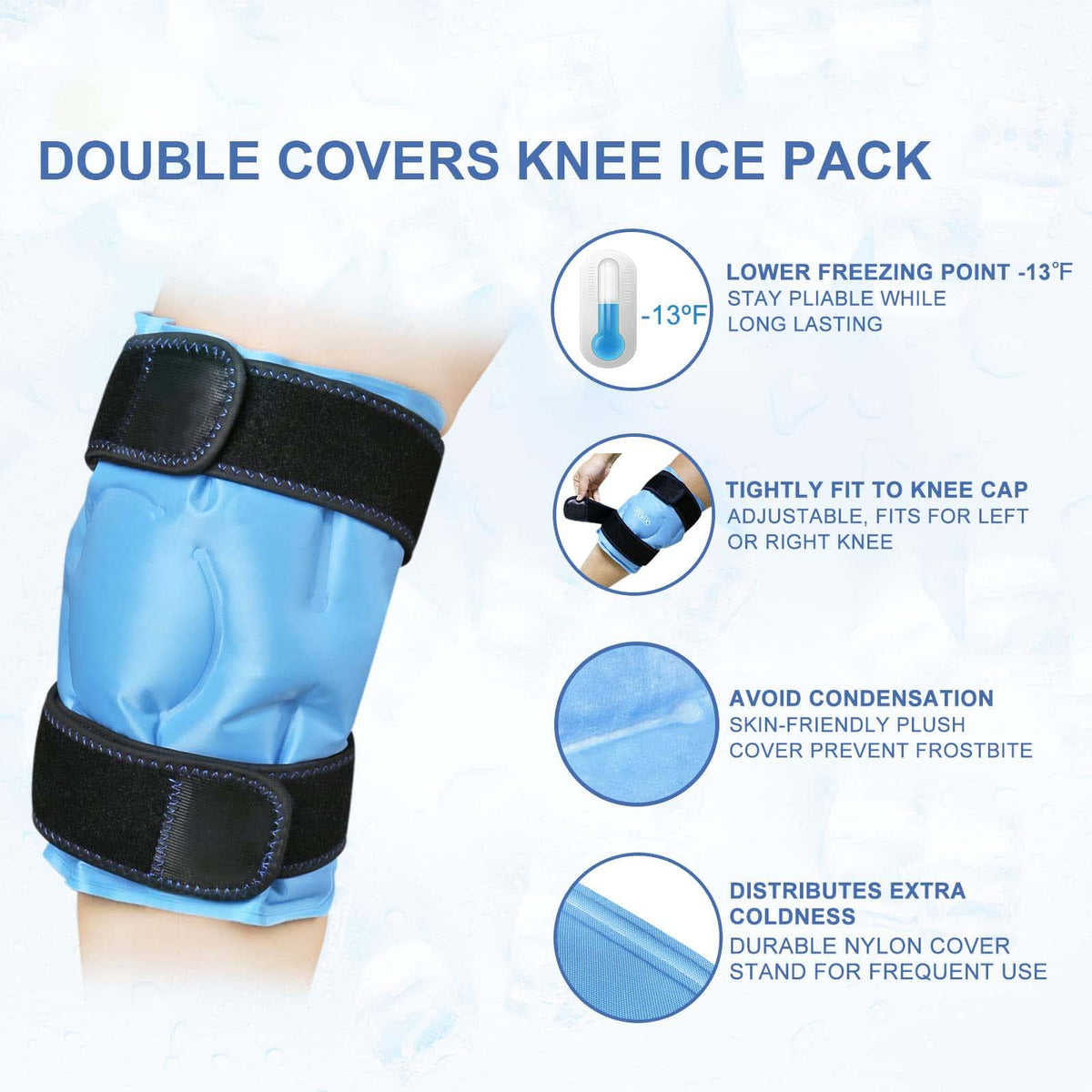 KASTWAVE Ice Pack for Knee Injuries, Reusable Gel Cold Compress Knee Wraps for Knee Injuries, Swelling, Pain Relief, Compression Brace for Injuries