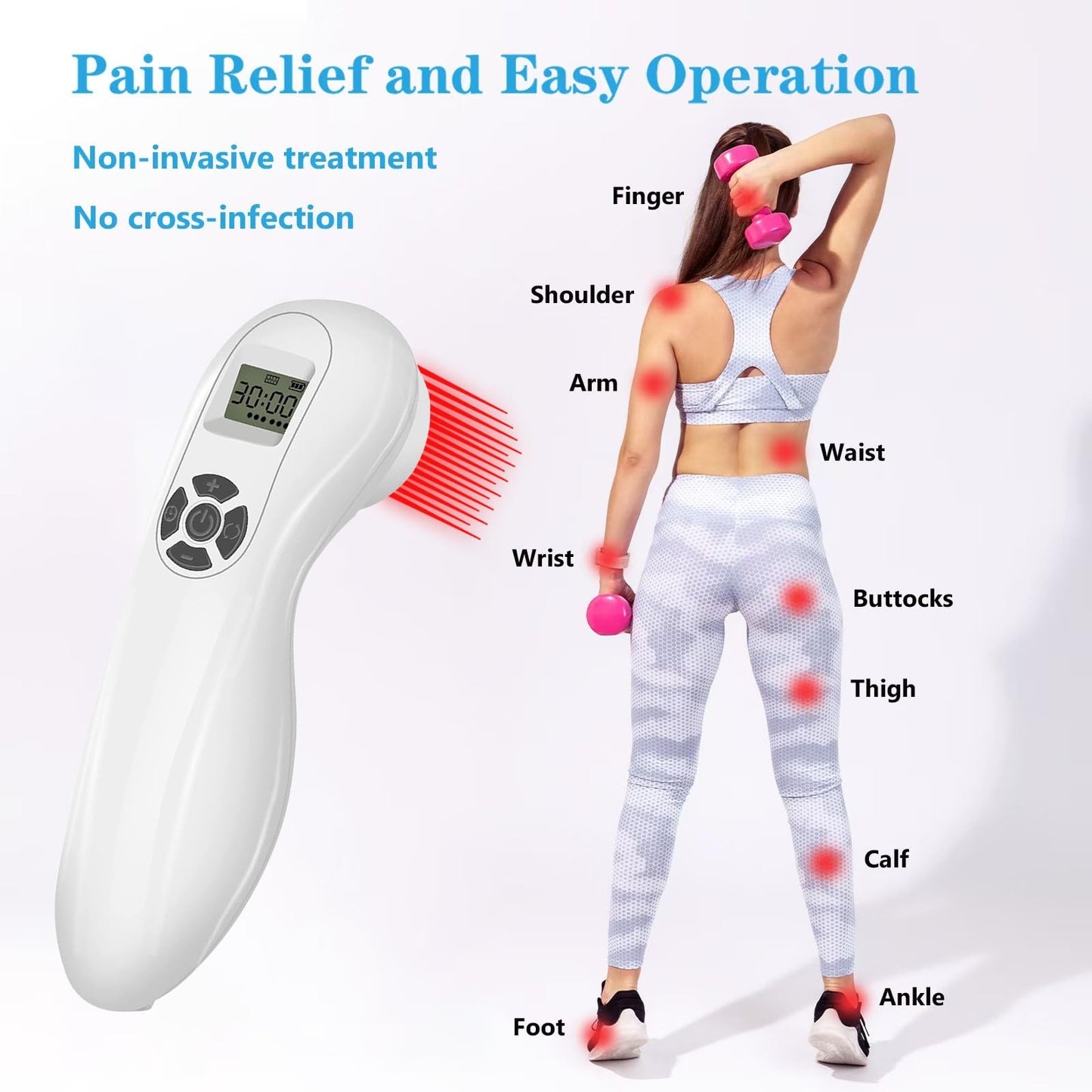 Ustomp Powerful Cold Red Light Device for Body, Near Infrared Light for Joint Muscle with LED Display- Multi-Speed Regulation with Pulse Function(650nm+808nm)-White - Medaid International