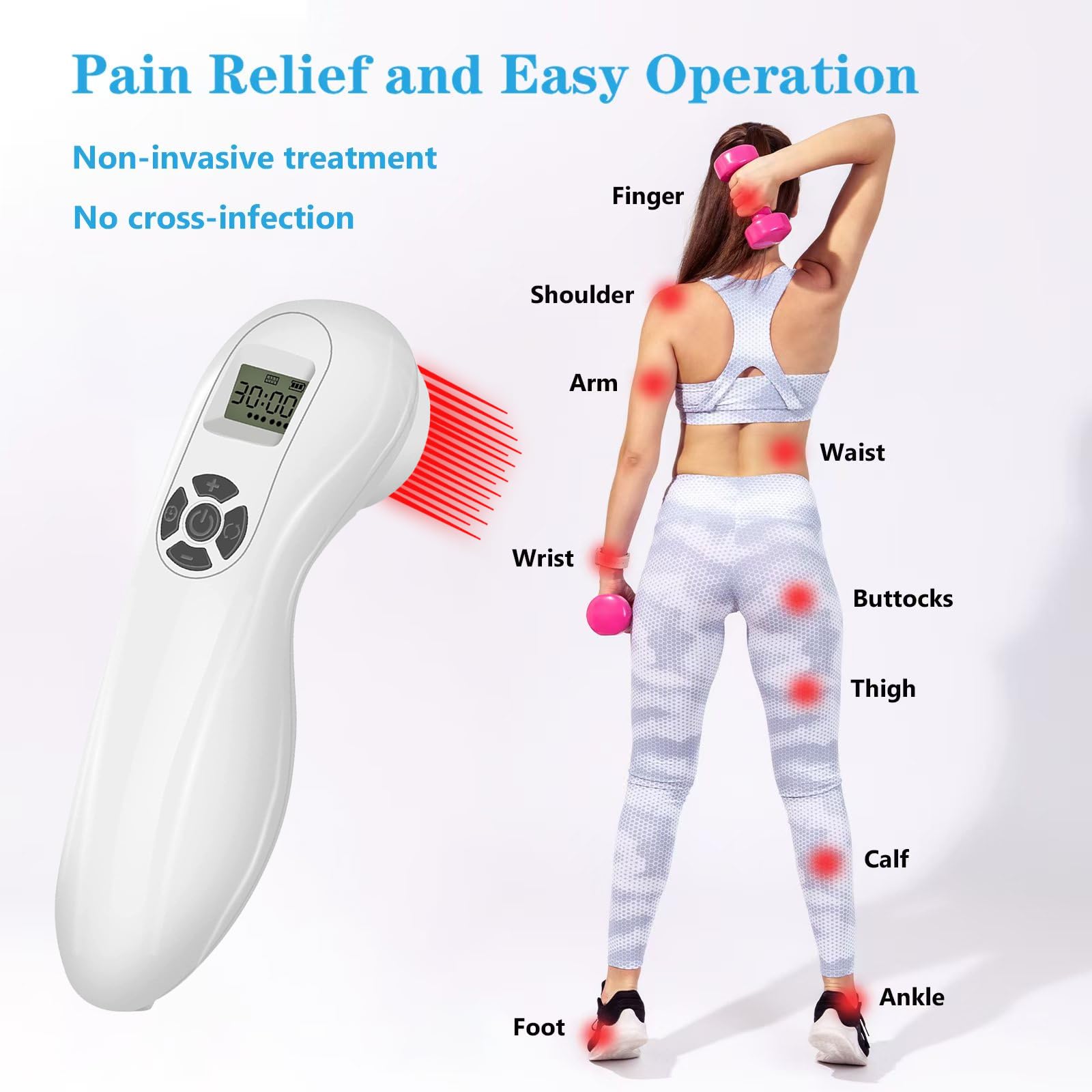 Ustomp Powerful Cold Red Light Device for Body, Near Infrared Light for Joint Muscle with LED Display- Multi-Speed Regulation with Pulse Function(650nm+808nm)-White - Medaid International
