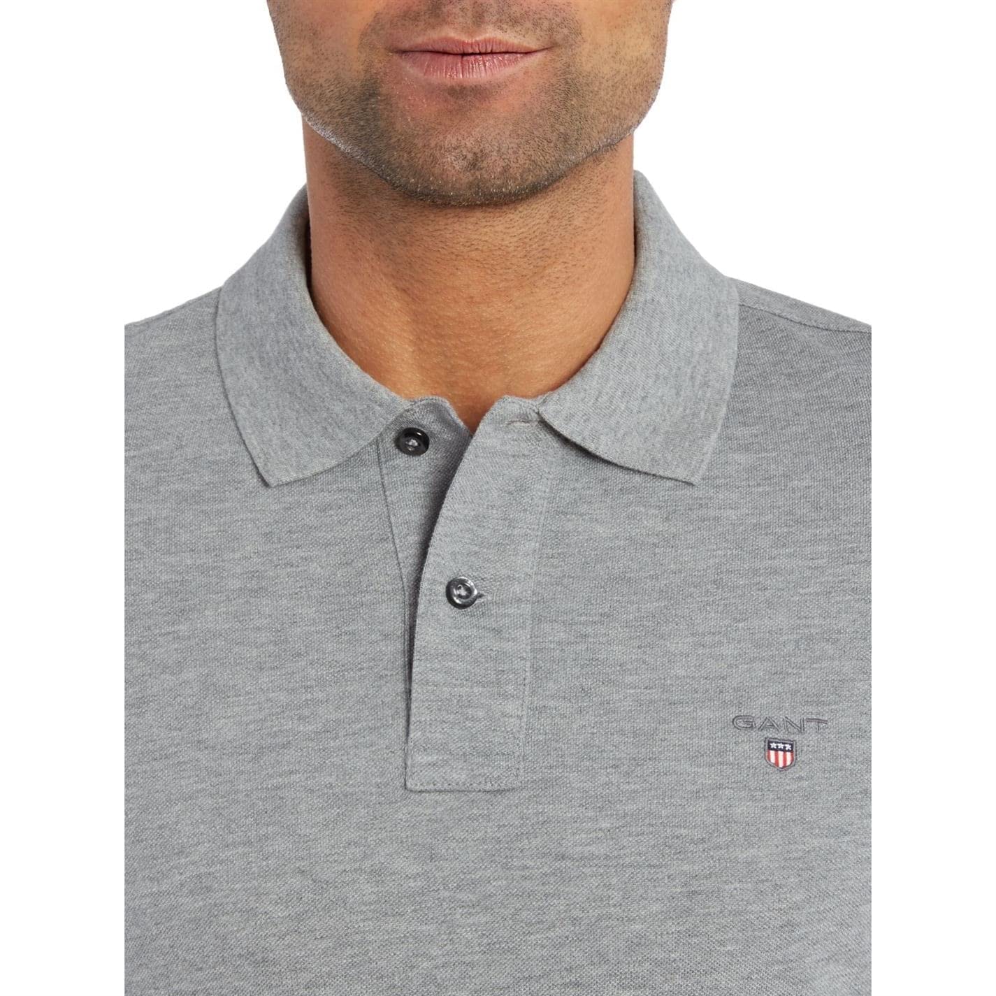 GANT Solid Pique Rugger Polo Shirt XXX Large Grey Melange - Medaid International