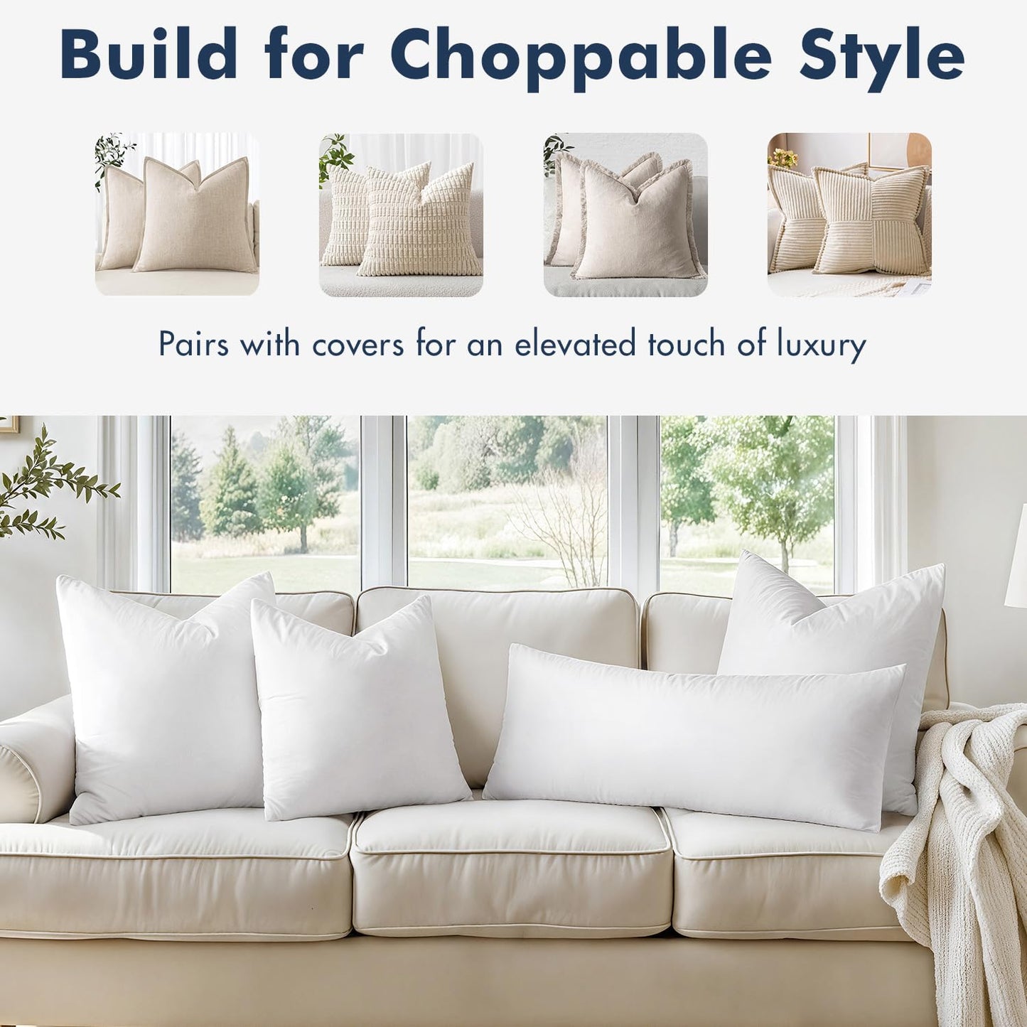 MIULEE 26x26 Euro Pillow Inserts,Set of 2 Down Feather Throw Pillows for Couch Sofa Bed, Decorative Fluffy Throw Pillow Inserts Cotton Fabric,White - Medaid International