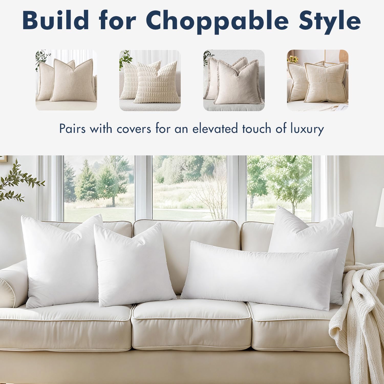 MIULEE 26x26 Euro Pillow Inserts,Set of 2 Down Feather Throw Pillows for Couch Sofa Bed, Decorative Fluffy Throw Pillow Inserts Cotton Fabric,White - Medaid International
