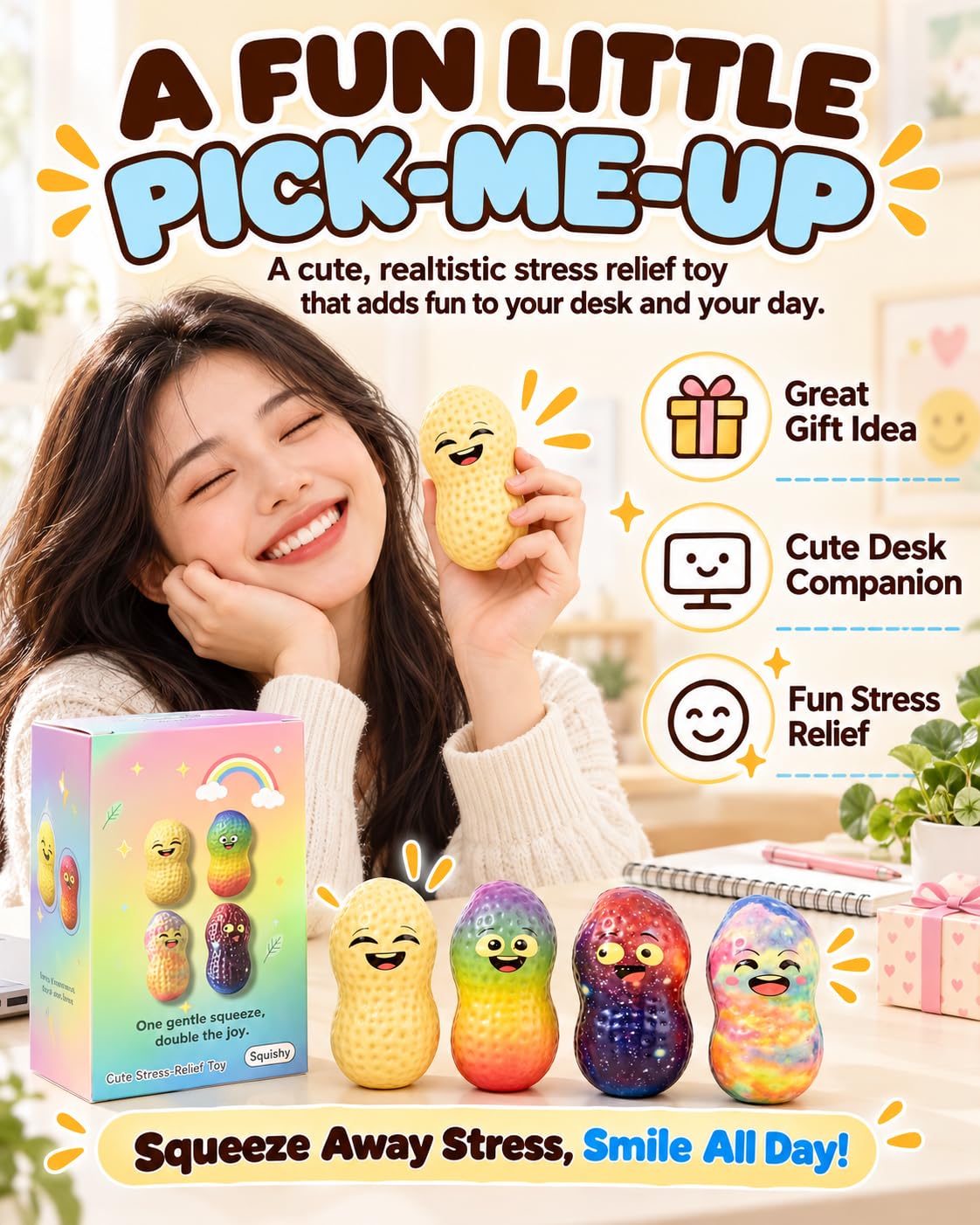 Peanut Stress-Relief Toys, Crunchy Peanut Squishy Sensory Fidget Toy