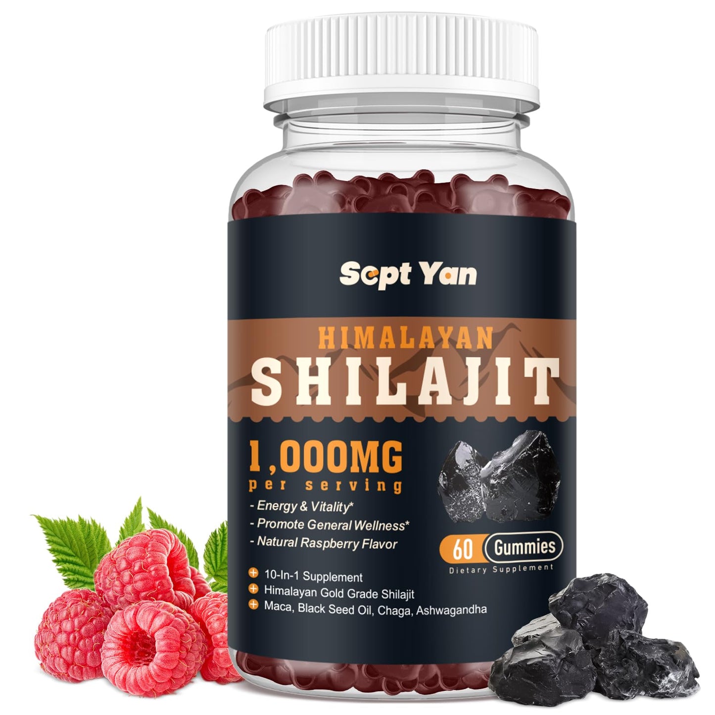 Shilajit Gummies 1000mg - Shilajit Pure Himalayan Organic for Men & Women 85+ Trace Minerals Shilajit Resin with Ashwagandha, Maca, Black Seed Oil - Energy, Brain, Immunity, Sugar Free Raspberry 60ct - Medaid International