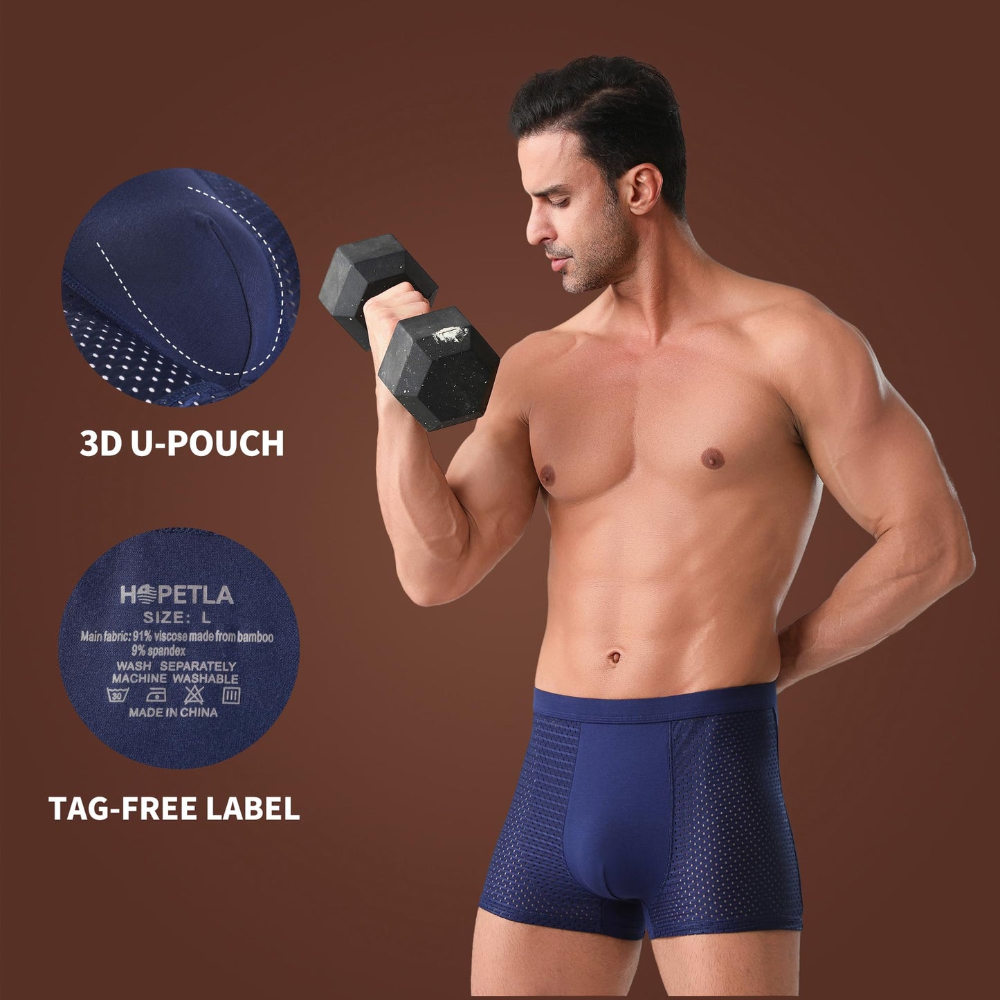 HOPETLA Upgrade Bamboo Boxer Briefs Breathable Mens Underwear Soft Comfortable Moisture- Wicking with Pouch Underwear for Men 5 Pack(Large) - Medaid International