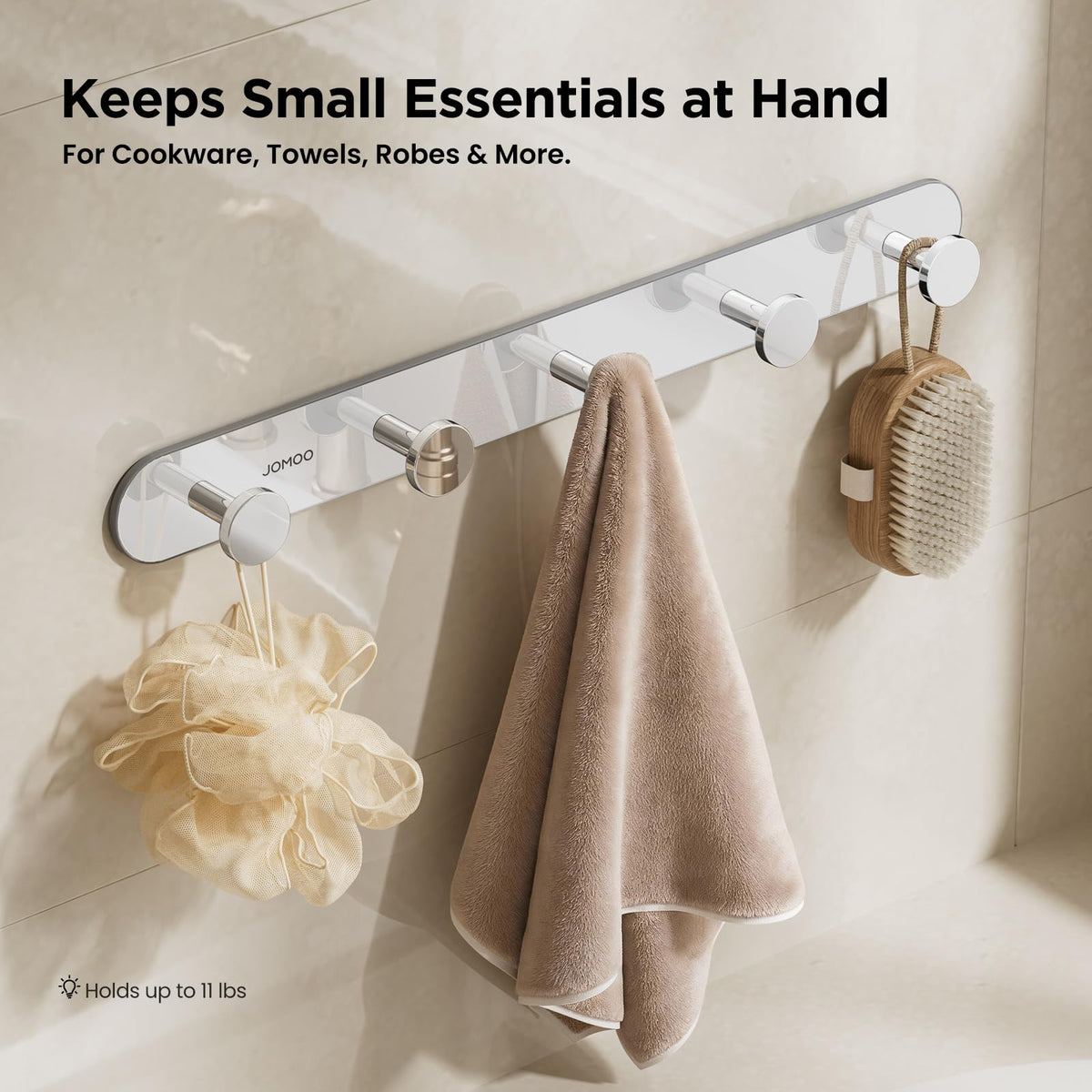 JOMOO Bathroom Robe Hook, Stainless Steel 2 Pack Adhesive Wall Hooks for Bathroom,No Drill Towel Hooks for Bathrooms, Metal Robe Hook Rack Wall Mount