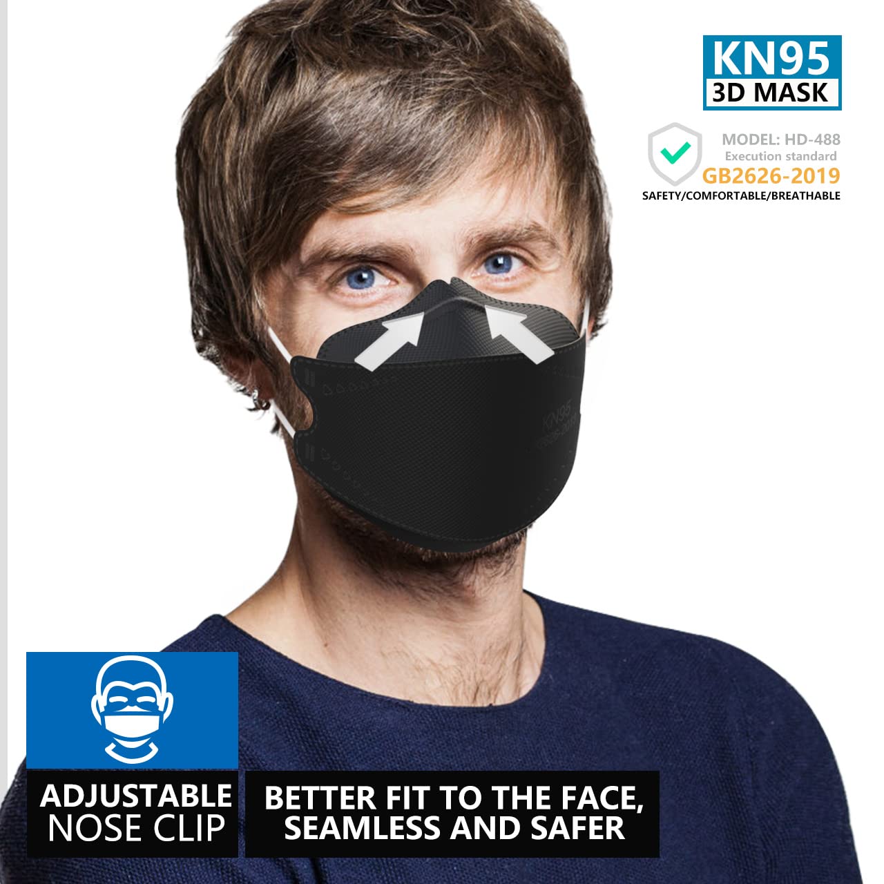 KIMARS KN95 Face Masks 50 Pack, Breathable Comfortable and Disposable KN95 Mask, Black - Medaid International