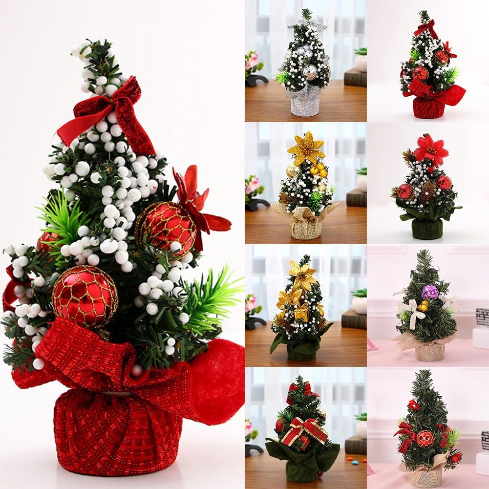 20cm Mini Christmas Tree Ornaments for Tabletop Decorations, Small Artificial Christmas Tree with PVC and Cloth Material, 65g Weight - Medaid International