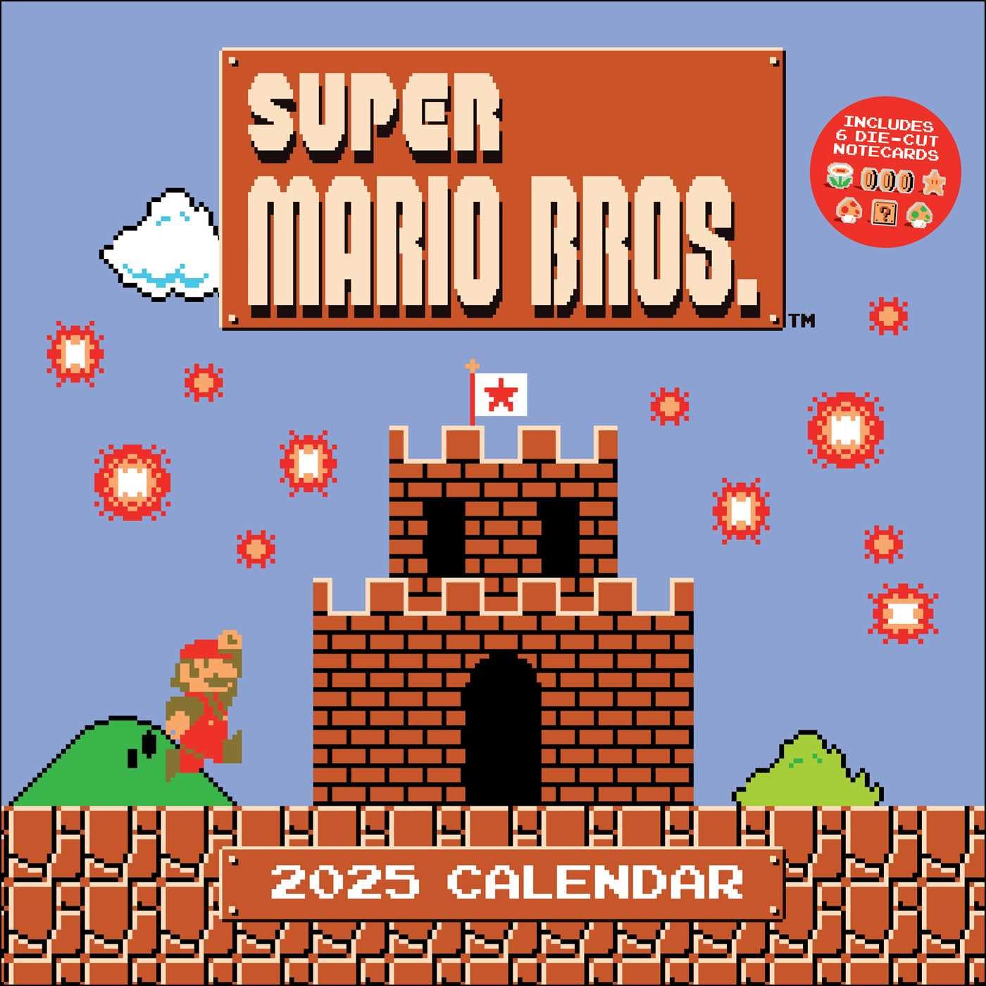 Super Mario Bros. 8-Bit Retro 2025 Wall Calendar with Bonus Diecut Notecards - Medaid International