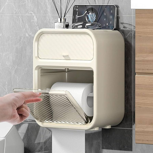 Tissue Holder with Storage Box Wall Mounted حامل مناديل جداري مع صندوق تخزين