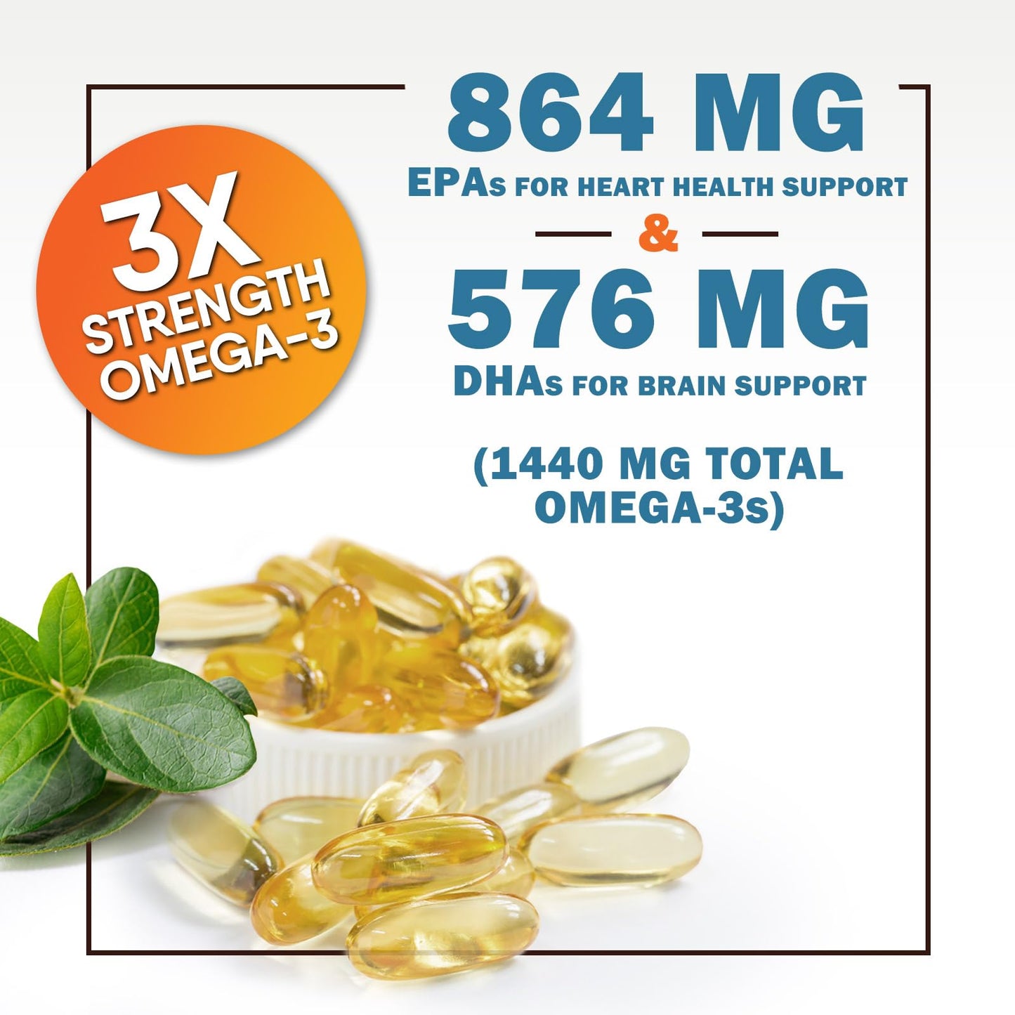 Omega 3 Fish Oil 2400 mg – Triple Strength EPA & DHA Fatty Acids for Heart, Brain & Joint Support – Wild-Caught, Burpless, Lemon Flavor Supplement – Natural, Non-GMO, Gluten-Free – 60 Softgels - Medaid International