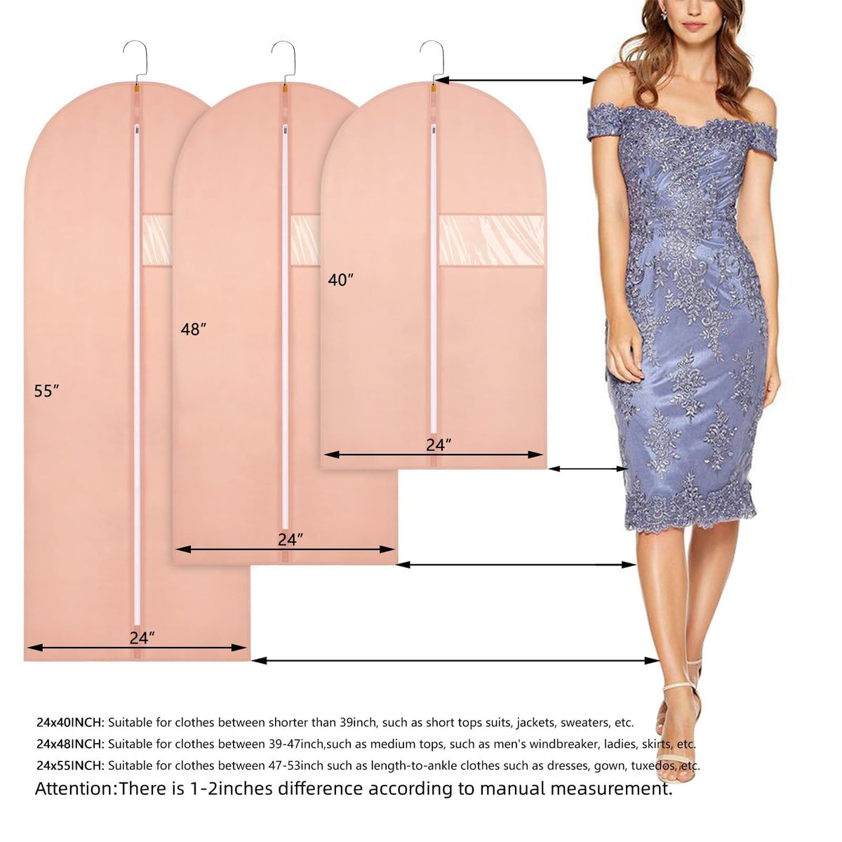 Kastwave Hanging Clothes Bag, Garment Bags Suit Bags, Dust Cover Breathable Dress Bag For Storage Plastic Gowns Long With Zipper Closet