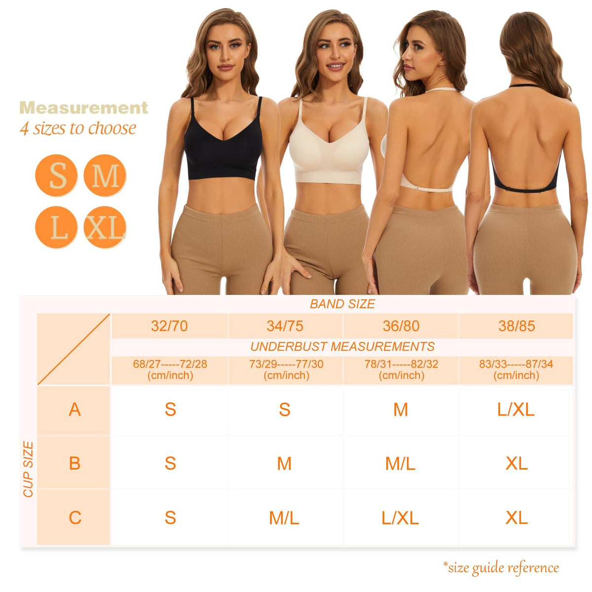 TERRIFI 1Pcs Low Back Bra for Women, Wirefree Seamless Backless Multiway Straps Convertible Halter Bra with Removable Pads, Skin Color Size M